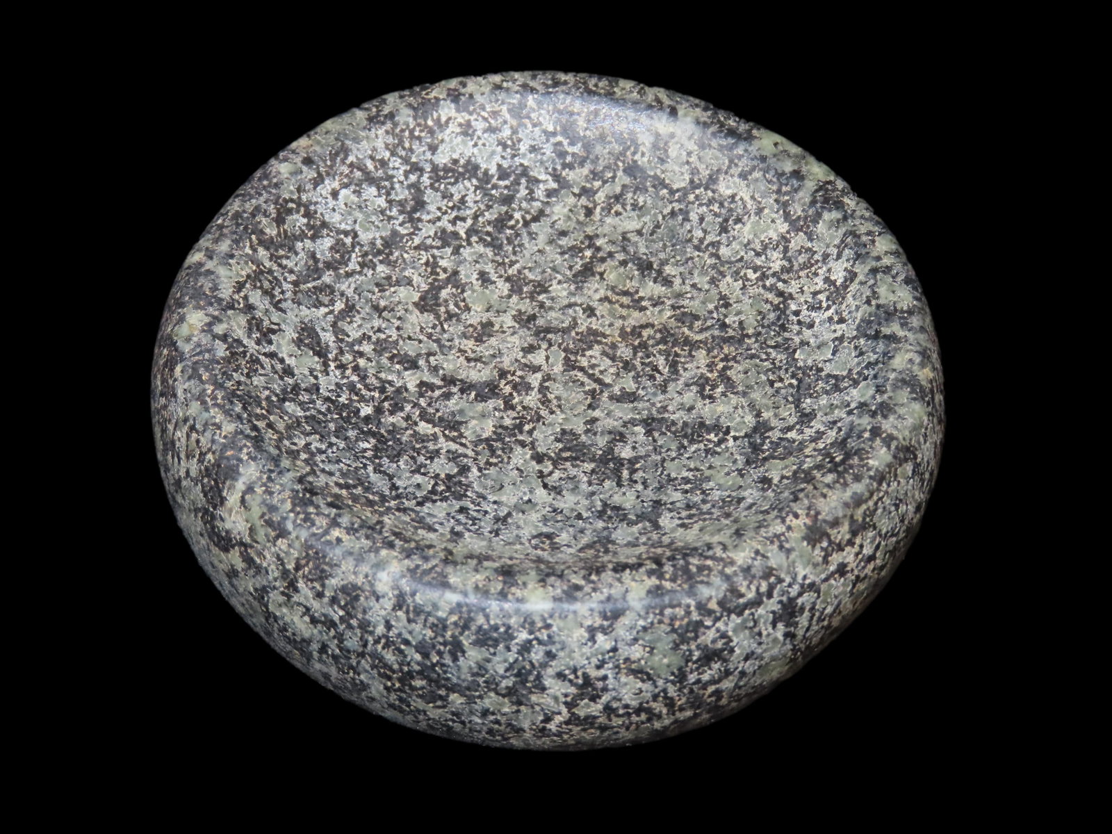 Incredible 3 7/16" Cahokia Discoidal, Calhoun Co. Illinois. Motley COA. Nice colorful example,: Incredible 3 7/16" Cahokia Discoidal, Calhoun Co. Illinois. Motley COA. Nice colorful example, deeply cupped on both sides with a nice sharp rim. Great polish & amazing color. Ex Floyd Ritter collecti