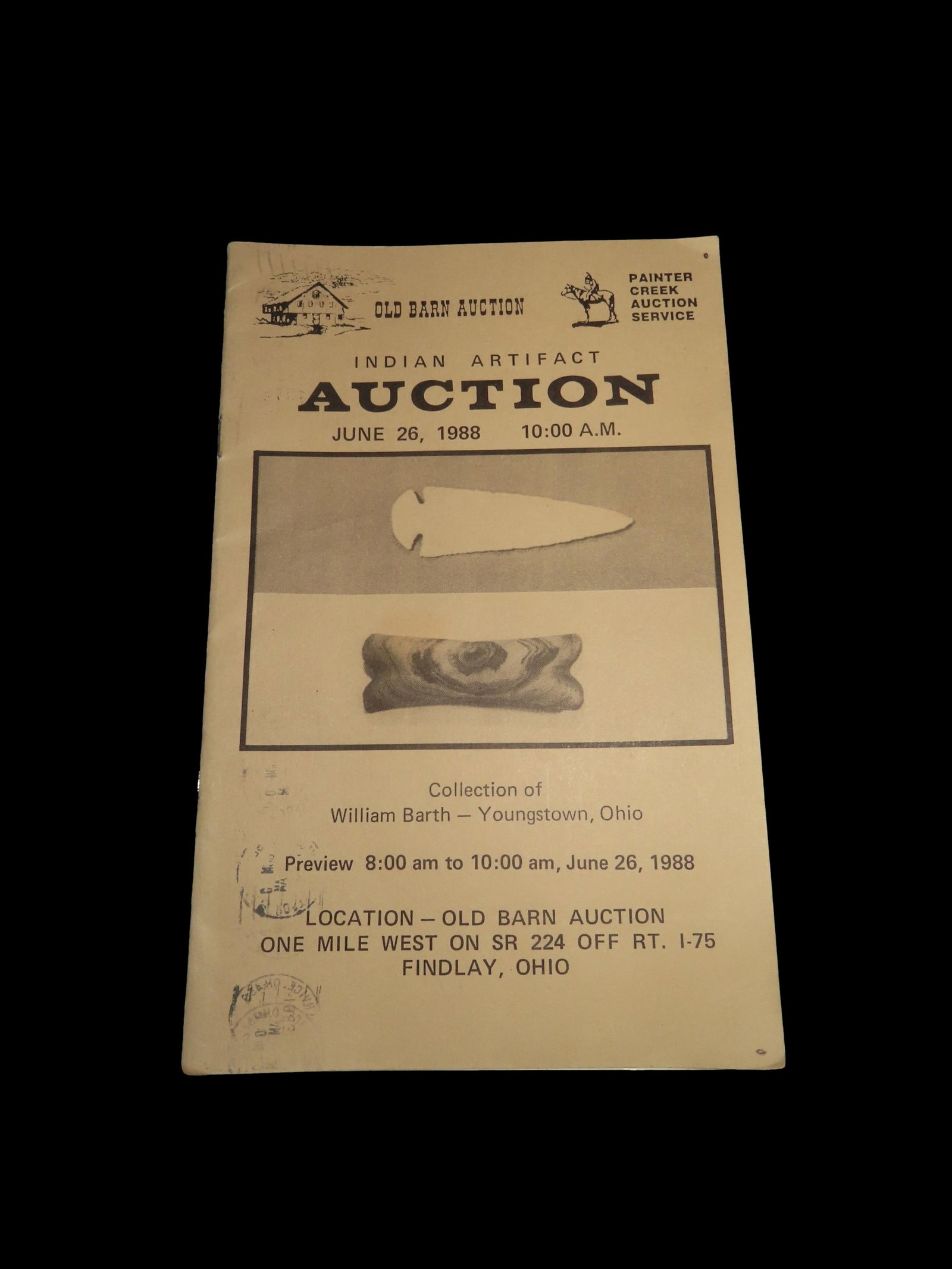 1988 William Barth Indian Artifact Collection Auction Catalog, Old Barn/Painter Creek Auction: 1988 William Barth Indian Artifact Collection Auction Catalog, Old Barn/Painter Creek Auction Service, Includes Prices Realized List Also; Dovetail, Birdstones, Pendants, Gorgets, Axes, Pestles, Etc..