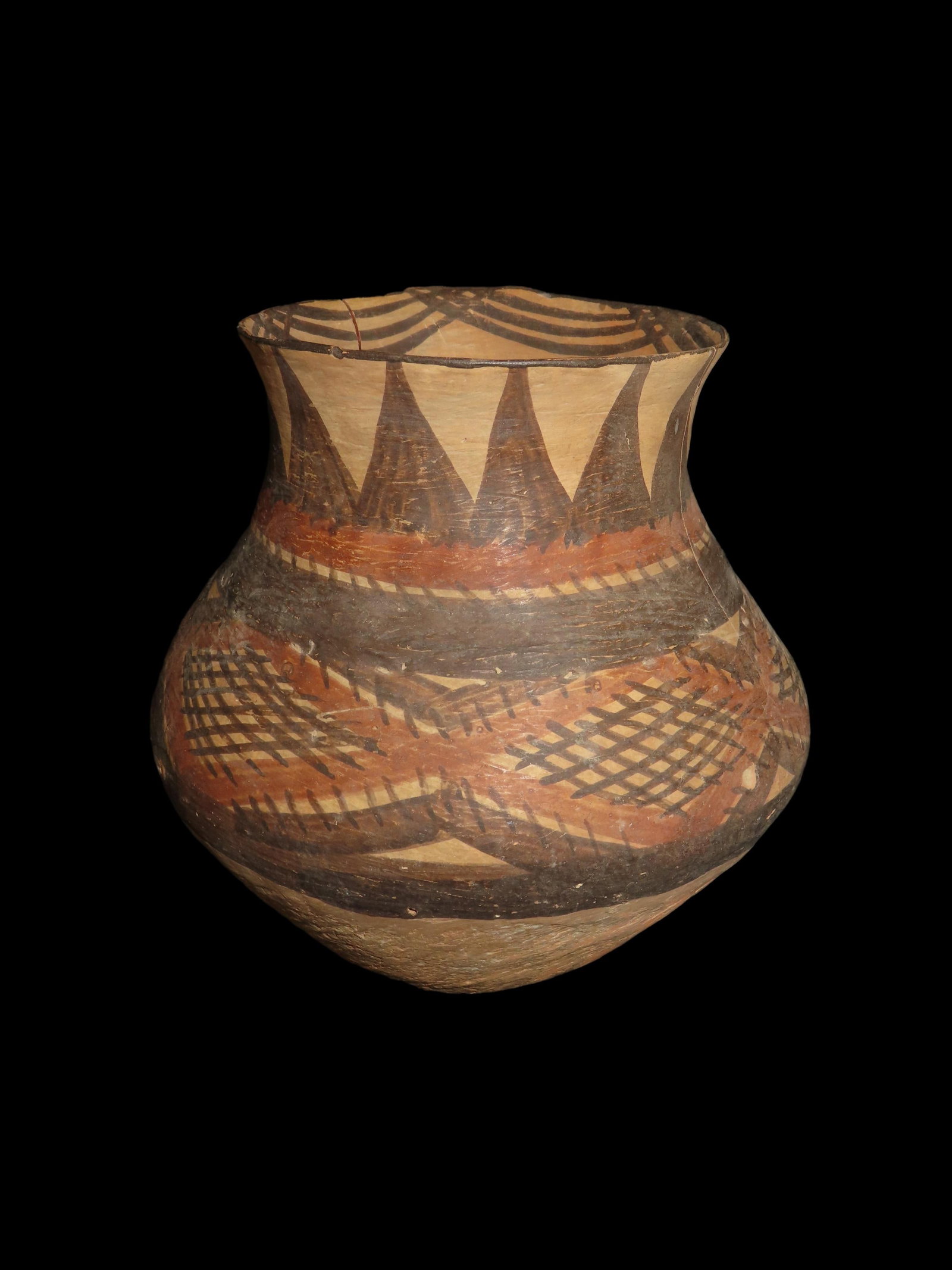 Incredible Ancient Indus Valley Pottery Bowl/Pitcher, Circa 2500-1500 B.C. All original Hand Painted: Incredible Ancient Indus Valley Pottery Bowl/Pitcher, Circa 2500-1500 B.C. All original Hand Painted Geometric Lines and Designs. Solid condition with a couple of pressure Cracks but no repairs or res