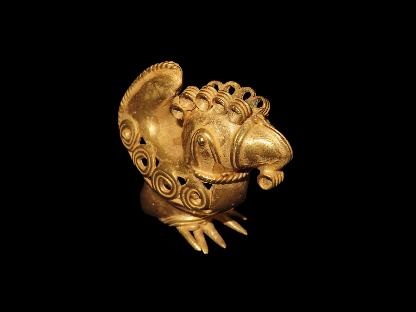 1 3/4" Pre-Columbian Tairona Tumbaga Gold Bird Effigy Pendant. Motley COA. Columbia, South America.: 1 3/4" Pre-Columbian Tairona Tumbaga Gold Bird Effigy Pendant. Motley COA. Columbia, South America. Nicel Detailed Great Old Example. Exact Gold Content unkown