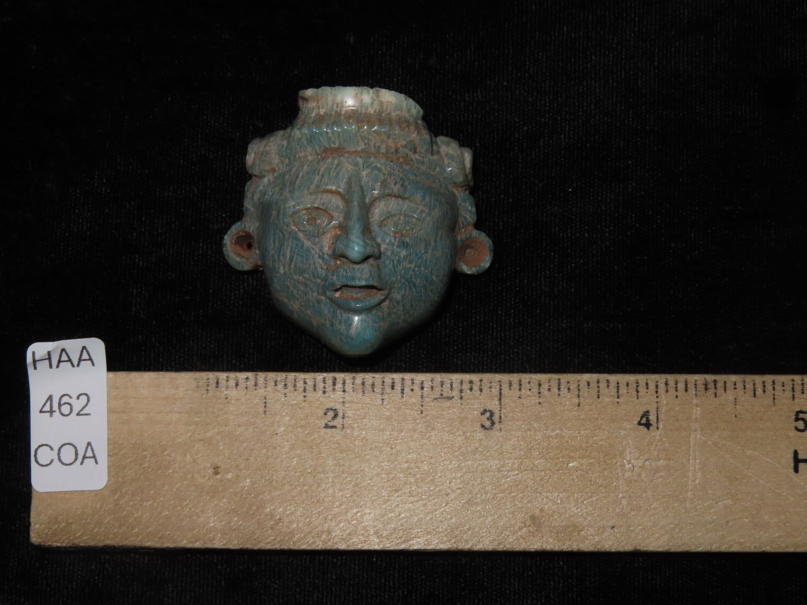 Incredible Mayan Maskette Pendant, Guatemala. Motley COA. Made from a Gorgeous Blue-Green jade. Just - 10