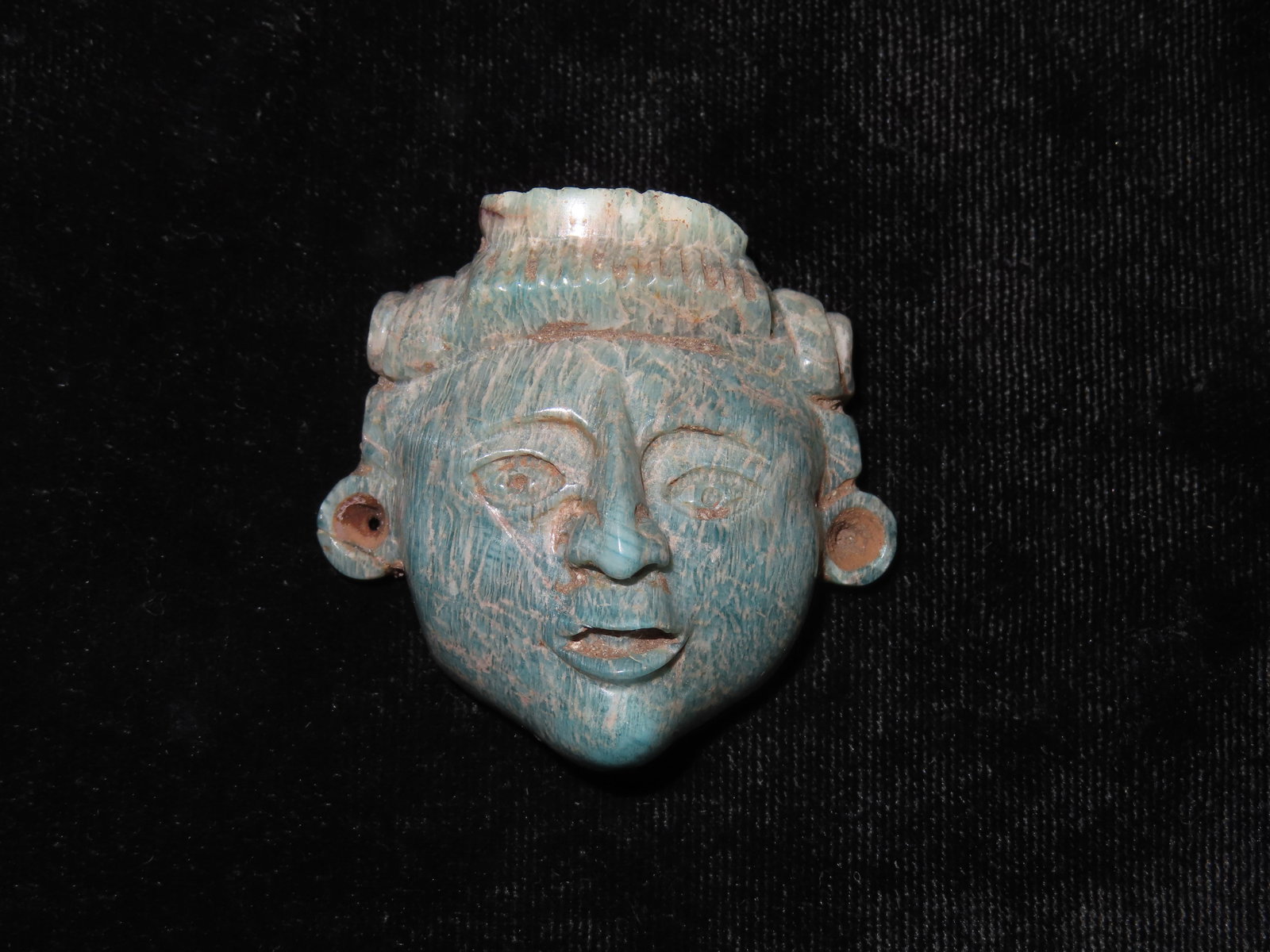 Incredible Mayan Maskette Pendant, Guatemala. Motley COA. Made from a Gorgeous Blue-Green jade. Just - 2