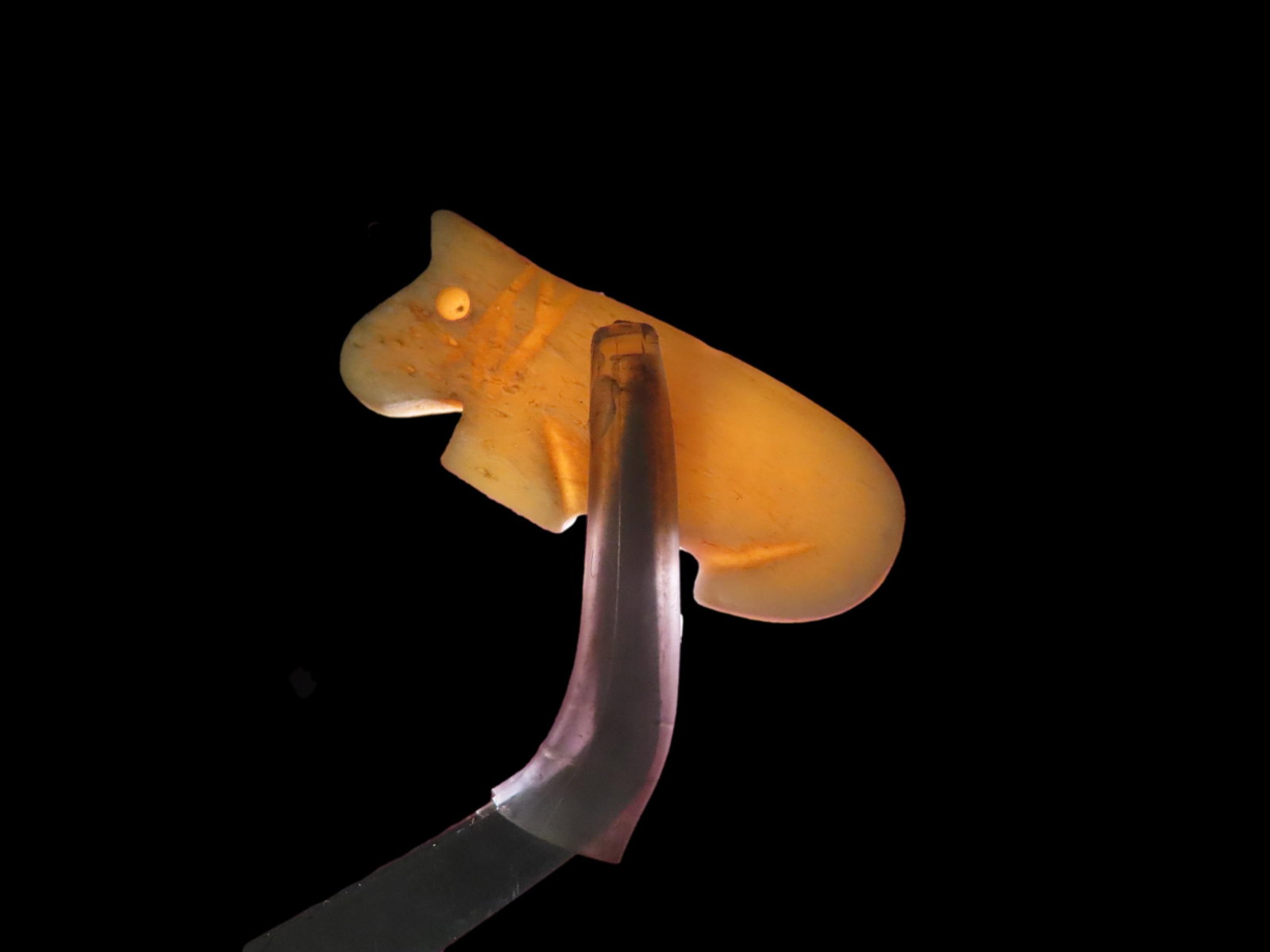 Wolf Effigy Engraved Bone Pendant found in South Dakota, Animal Effigy Bead, Mandan Culture, Circa: Wolf Effigy Engraved Bone Pendant found in South Dakota, Animal Effigy Bead, Mandan Culture, Circa 1500-1700's