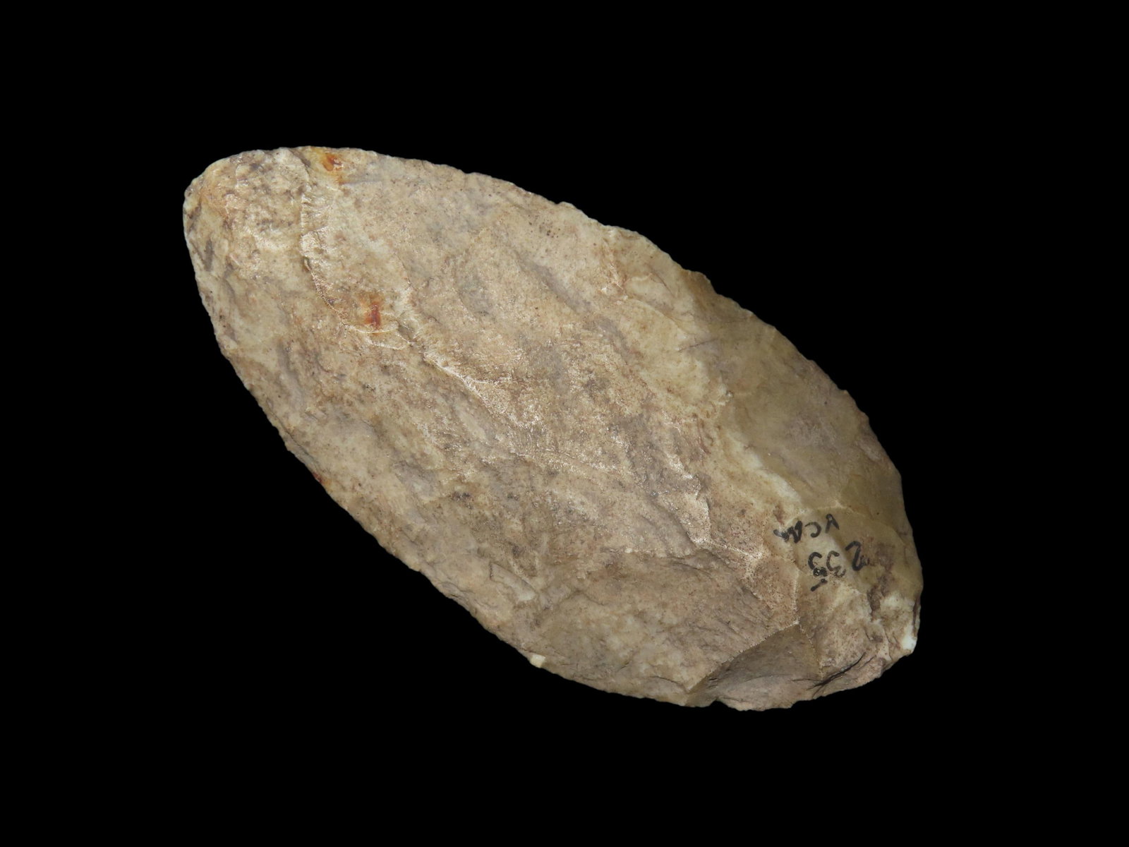 Colorful Attica Chert Early Ovoid Knife found in Fountain County Indiana. Well patinated example of: Colorful Attica Chert Early Ovoid Knife found in Fountain County Indiana. Well patinated example of Indiana Green Chert