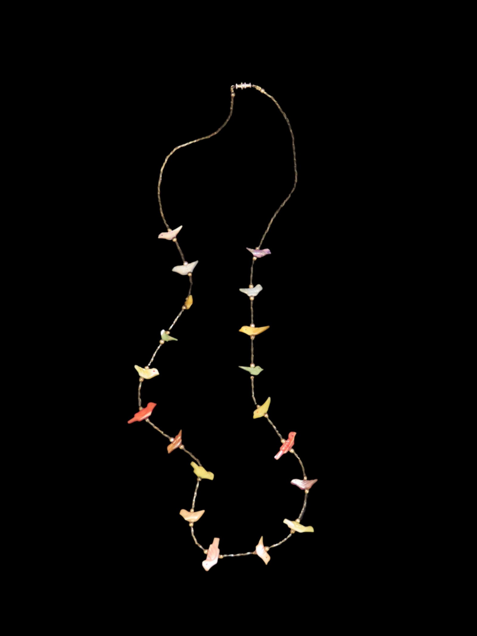 28" Long Zuni Animal Fetish Beaded Necklace with Intricately Carved Colorful Birds. Beautiful: 28" Long Zuni Animal Fetish Beaded Necklace with Intricately Carved Colorful Birds. Beautiful Example!