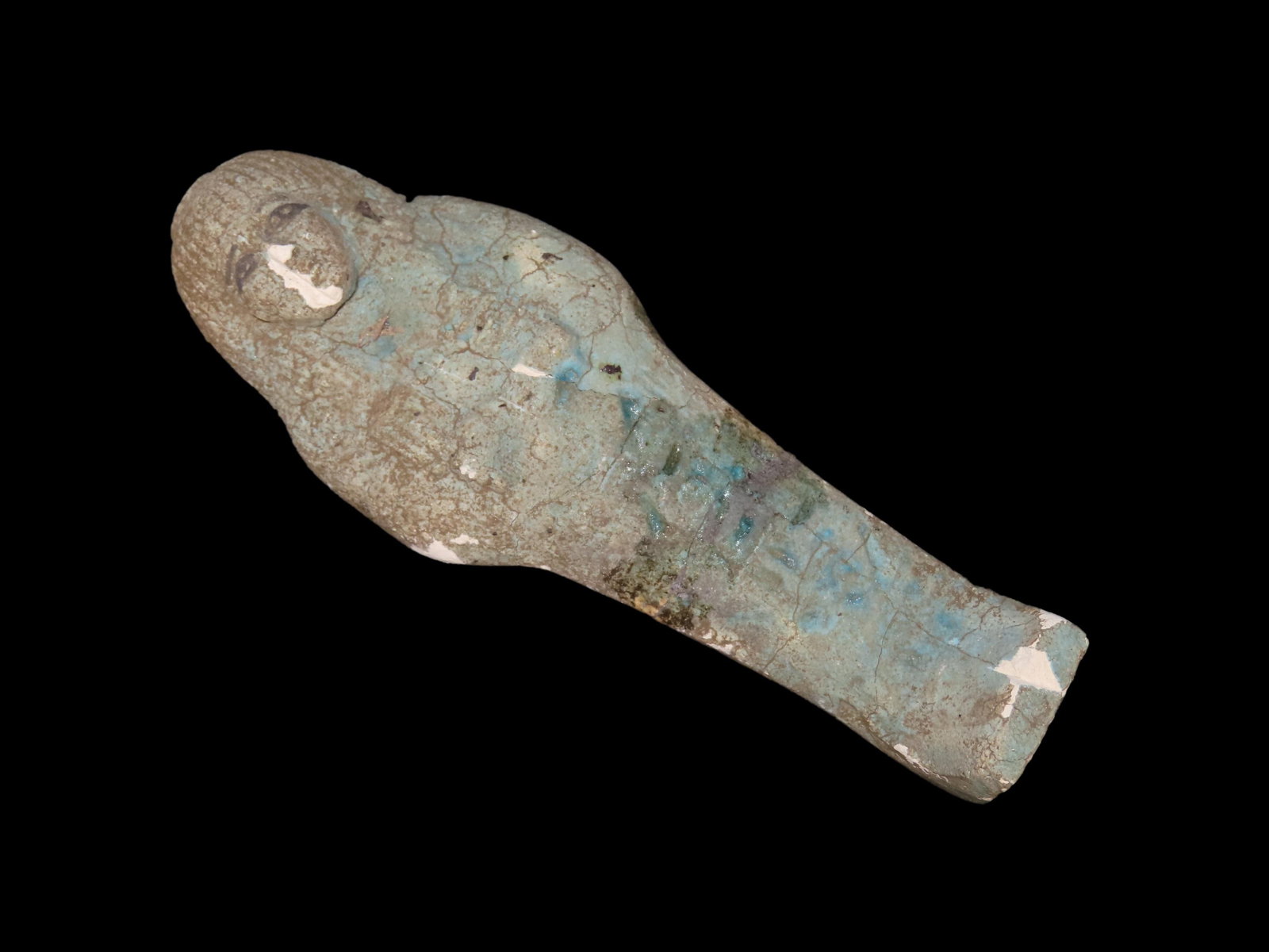 6" Egyptian Ushtabi / Shabti 1085-730 BC, Faience, Nice Example with nice Original Paint & Great: 6" Egyptian Ushtabi / Shabti 1085-730 BC, Faience, Nice Example with nice Original Paint & Great Patina
