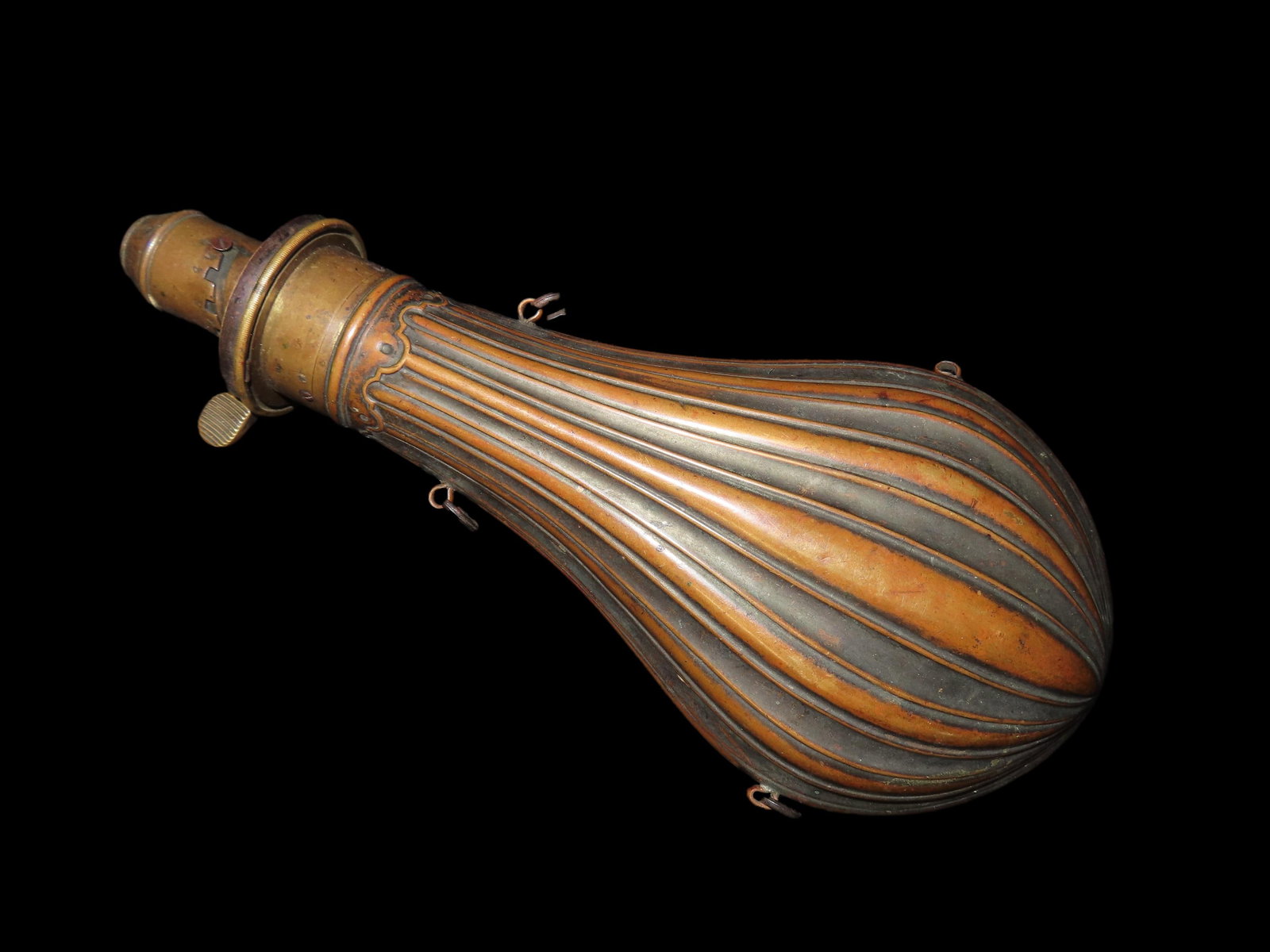 Incredible Civil War Era Powder Flask, Nicely Decorated. Very Elaborate Design, Great Age & patina.: Incredible Civil War Era Powder Flask, Nicely Decorated. Very Elaborate Design, Great Age & patina.