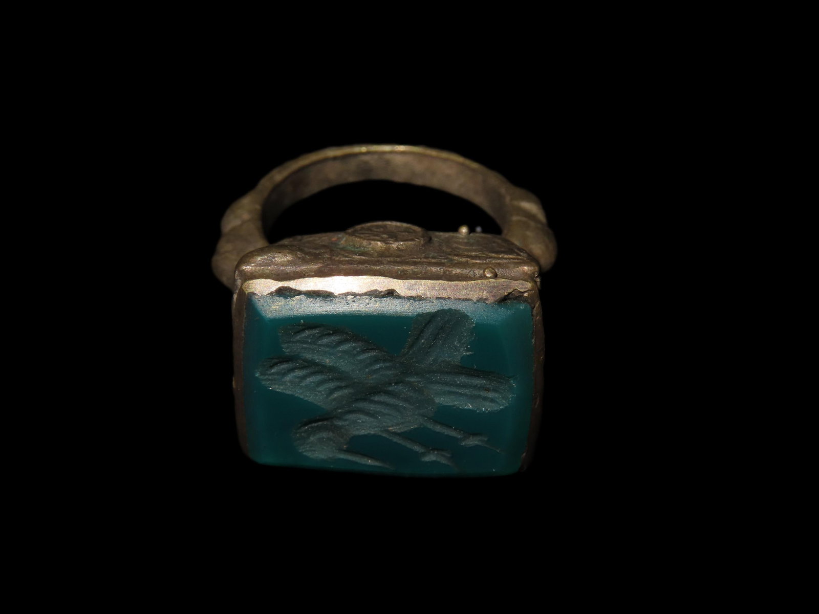 Nice Roman Viking Engraved Intaglio Seal Ring, Bronze with Stone Intaglio Inset.: Nice Roman Viking Engraved Intaglio Seal Ring, Bronze with Stone Intaglio Inset.