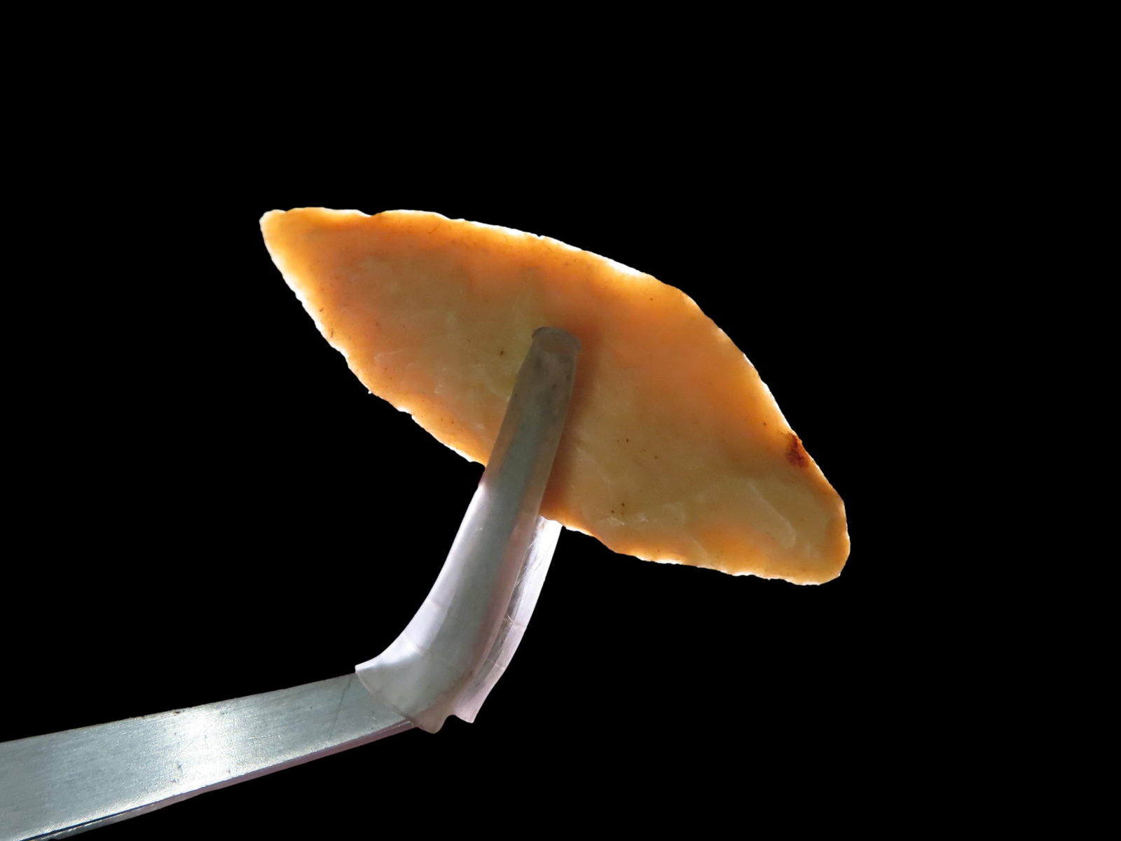 Very Fine 1 13/16" Nodena Bi-Point Mississippian Blade found in Craighead County Arkansas. Beautiful: Very Fine 1 13/16" Nodena Bi-Point Mississippian Blade found in Craighead County Arkansas. Beautiful Translucent Caramel Color Chert.