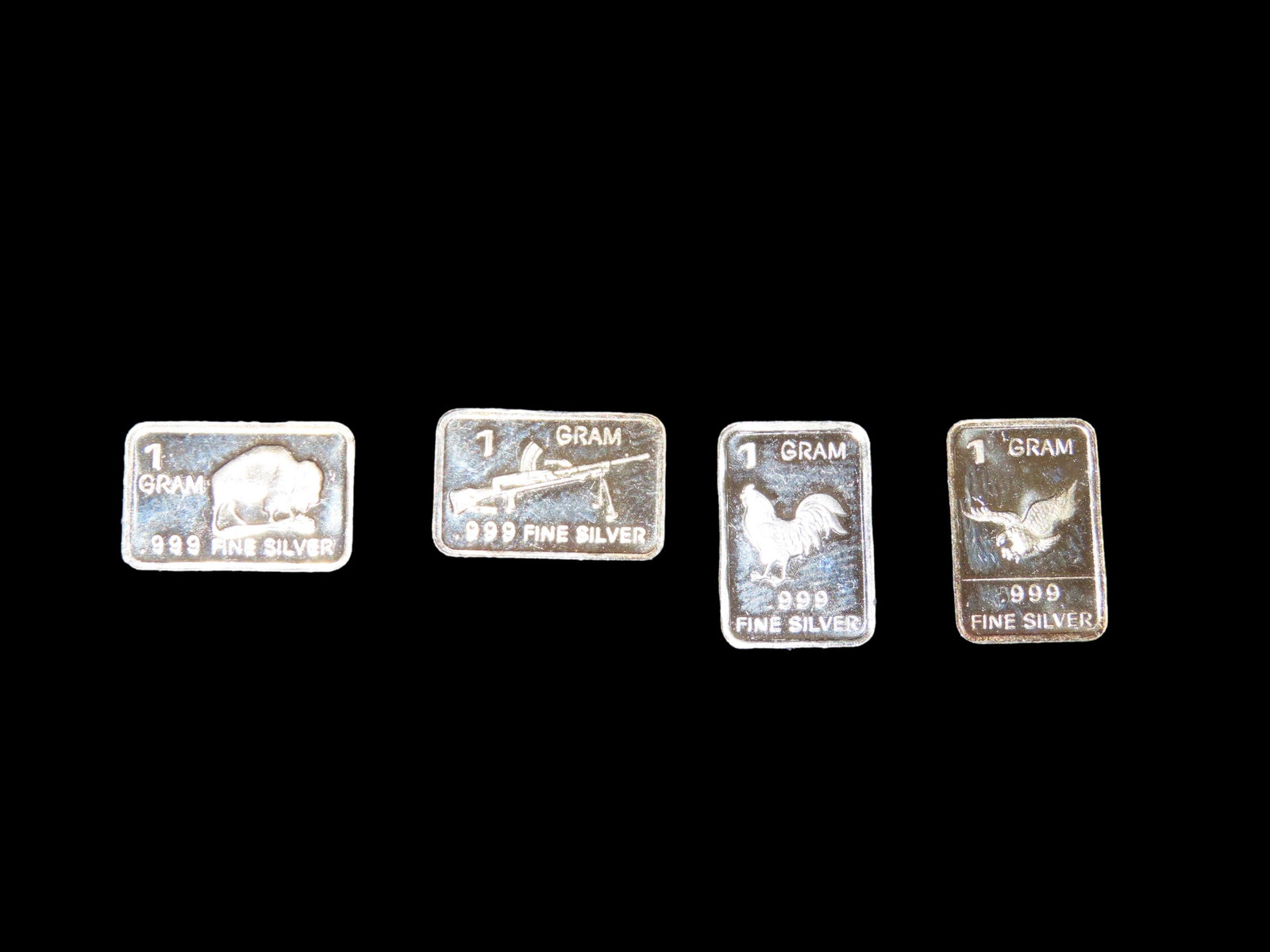 Lot of 4 Mini Solid Silver Bars, 1 Gram Each, Silver Bullion: Lot of 4 Mini Solid Silver Bars, 1 Gram Each, Silver Bullion