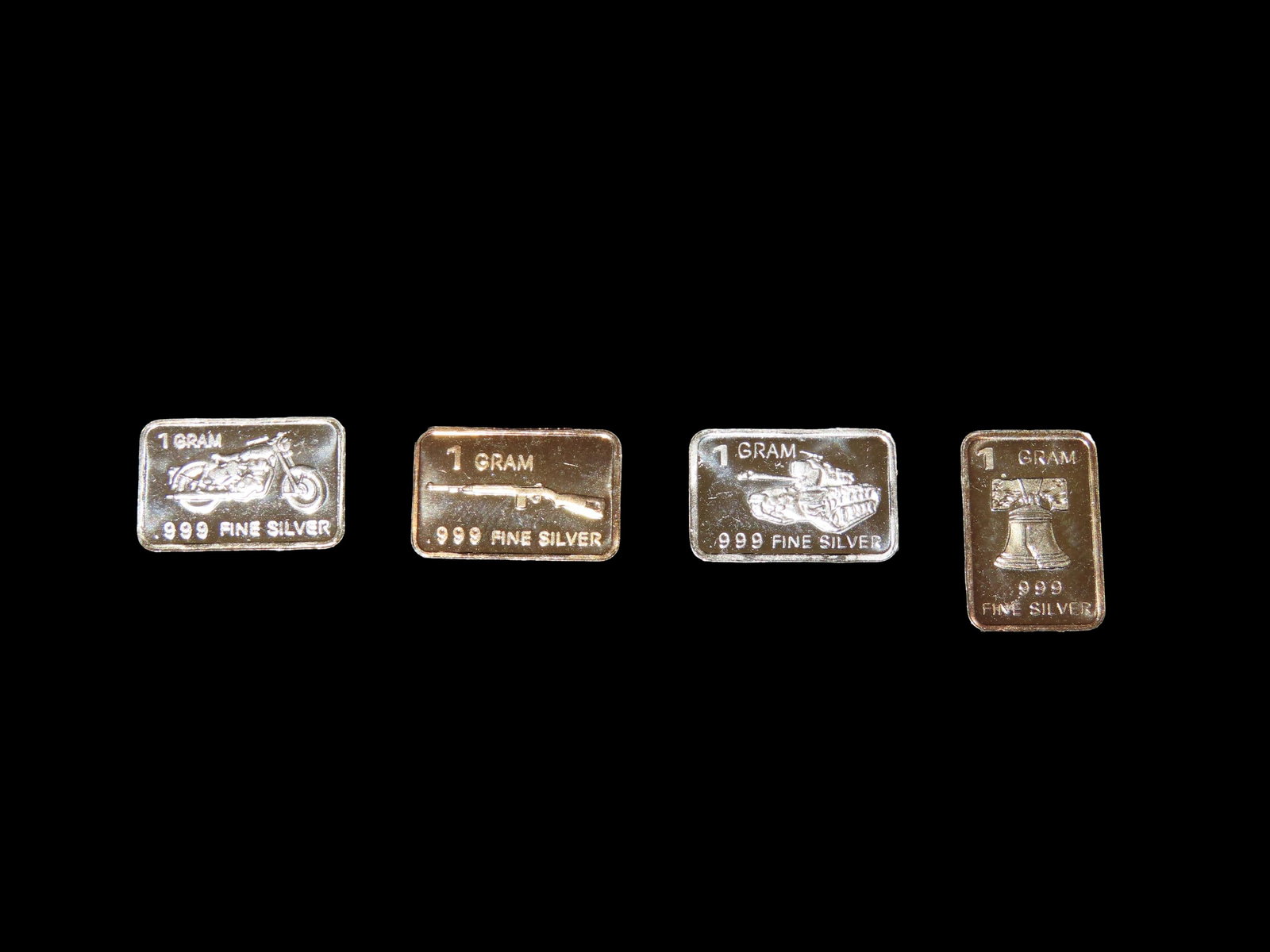 Lot of 4 Mini Solid Silver Bars, 1 Gram Each, Silver Bullion: Lot of 4 Mini Solid Silver Bars, 1 Gram Each, Silver Bullion