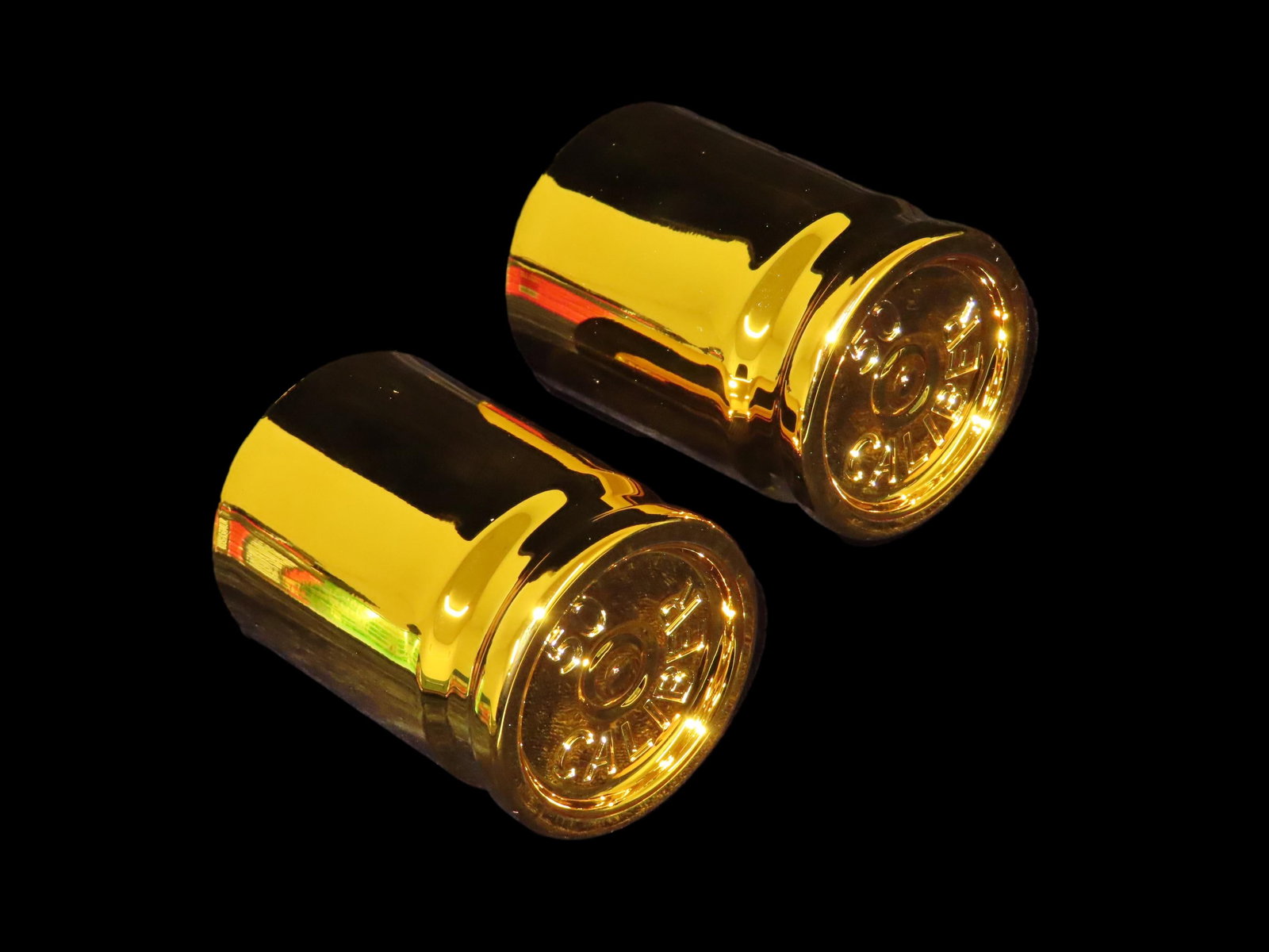 Pair of Brass Color 50 Cal. Bullet Shell Casing Shot Glasses, Plastic. Hunting, Fishing, Man Cave: Pair of Brass Color 50 Cal. Bullet Shell Casing Shot Glasses, Plastic. Hunting, Fishing, Man Cave