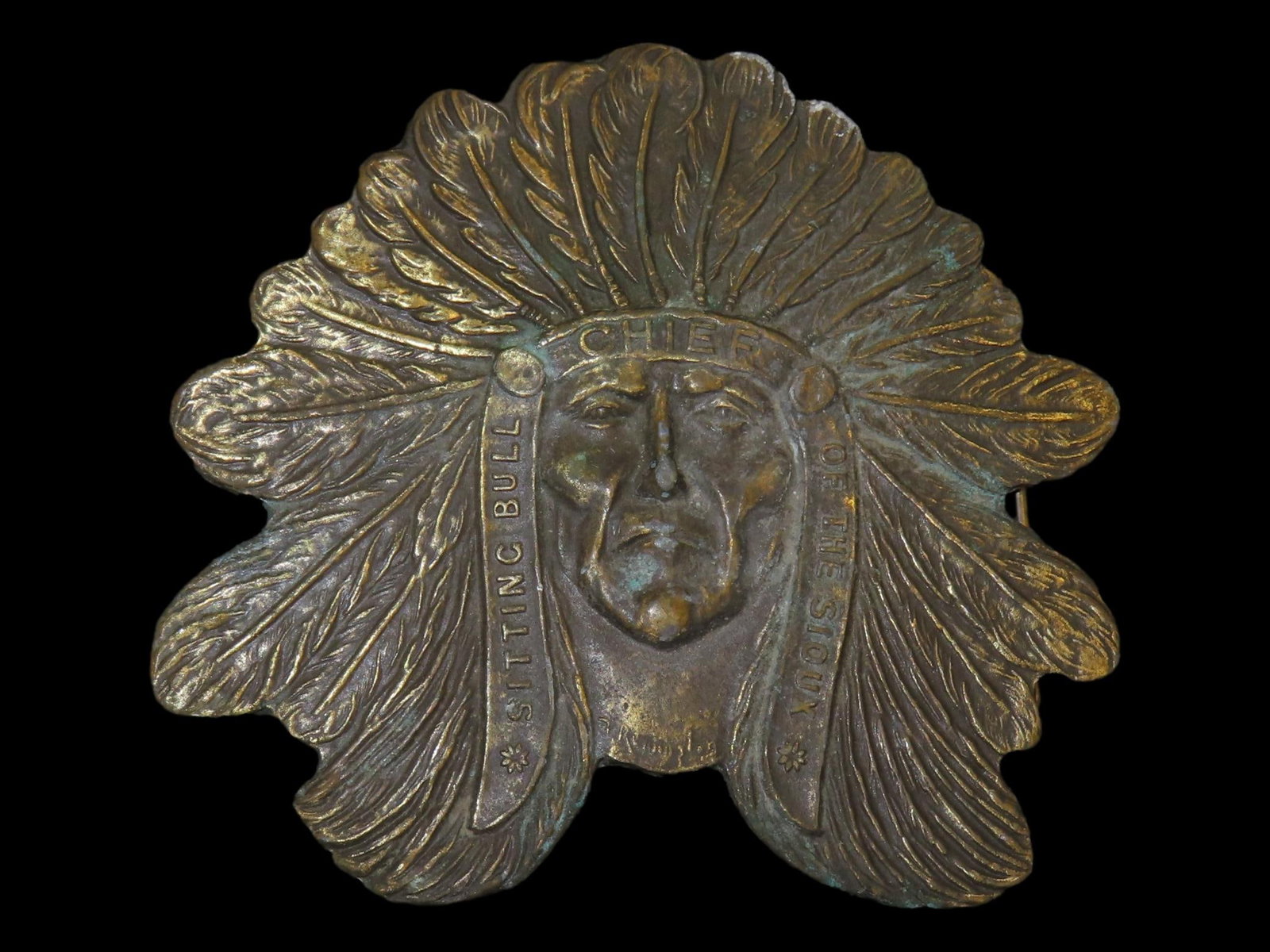 3 5/8" Native American Chief Brass Belt Buckle, Stamped on back (1 of 8)