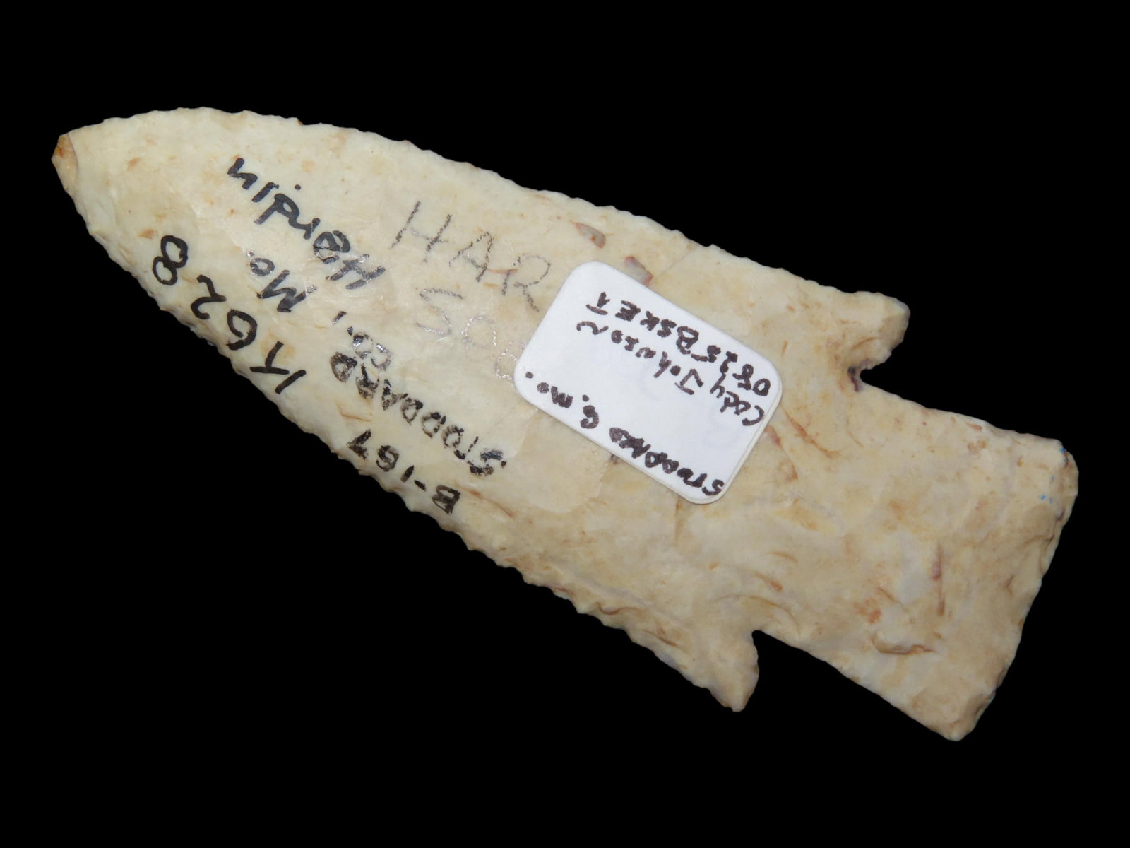 3 1/2" x 1 3/8" Hardin, Burlington Chert, Stoddard Co., Missouri, Dickey COA: 3 1/2" x 1 3/8" Hardin, Burlington Chert, Stoddard Co., Missouri, Dickey COA