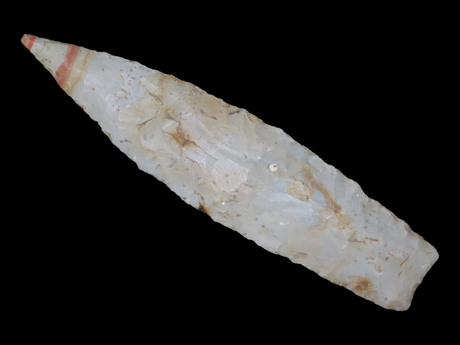 5 11/16" x 1 3/8" Sedalia, Light Gray w/ Red Chert, Benton Co., Missouri, Stermer COA: 5 11/16" x 1 3/8" Sedalia, Light Gray w/ Red Chert, Benton Co., Missouri, Stermer COA