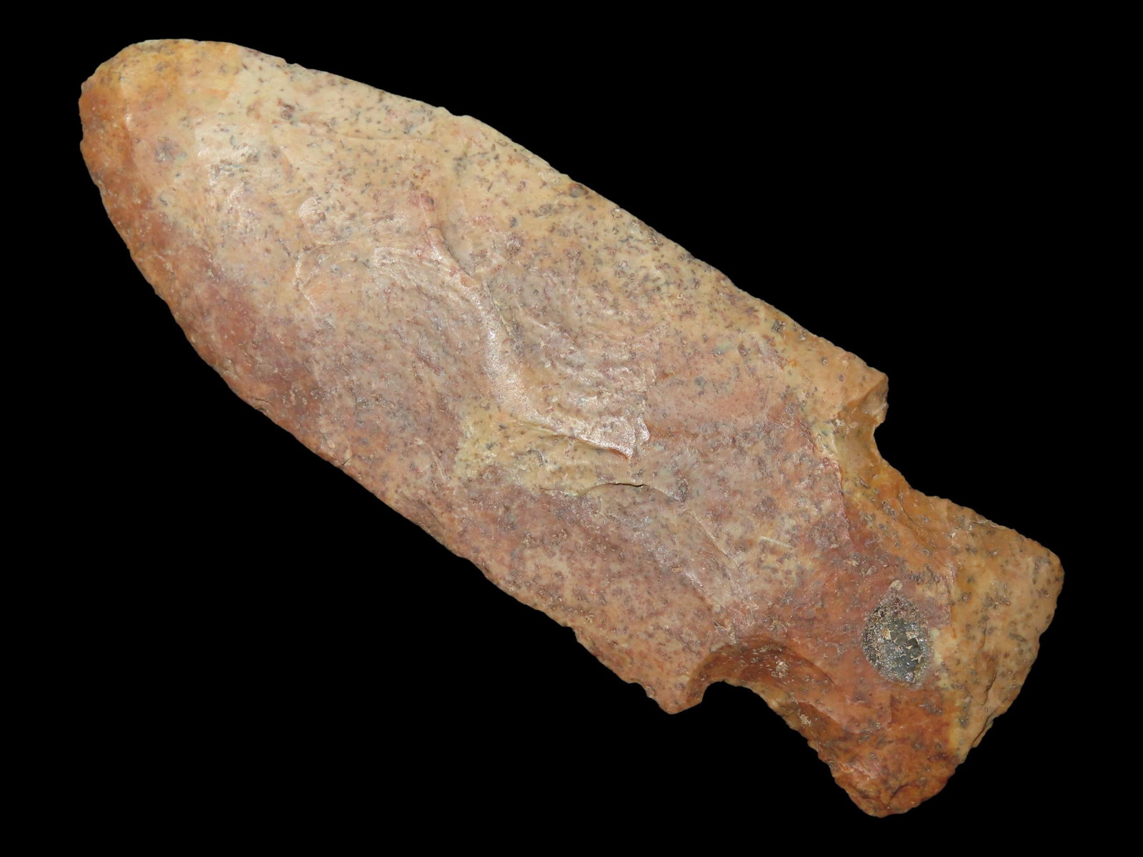 4 3/16" x 1 7/16" Unusual, Maybe Late Archaic or Woodland Expanding Stem, Chert, Missouri, Dickey: 4 3/16" x 1 7/16" Unusual, Maybe Late Archaic or Woodland Expanding Stem, Chert, Missouri, Dickey COA