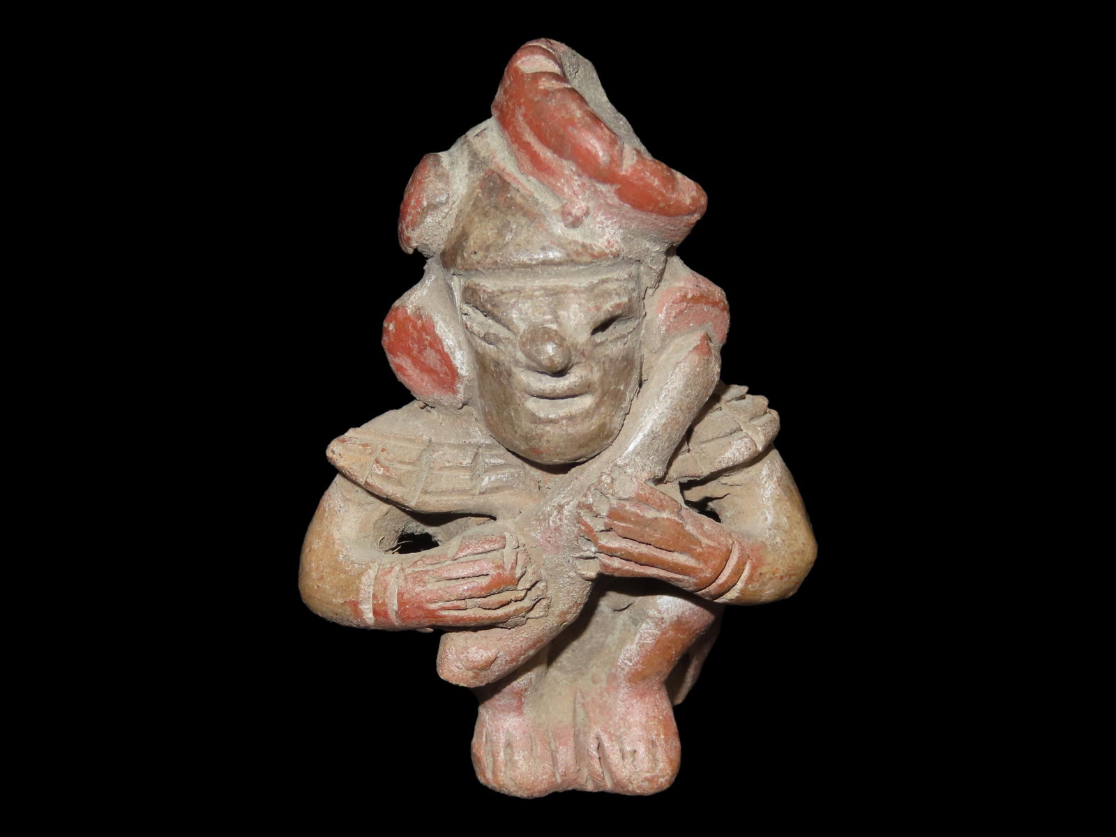 2 7/8" x 2" Pre-Columbian Human Pottery Effigy, Hole Drilled in Back, Possibly Used as a Pendant: 2 7/8" x 2" Pre-Columbian Human Pottery Effigy, Hole Drilled in Back, Possibly Used as a Pendant