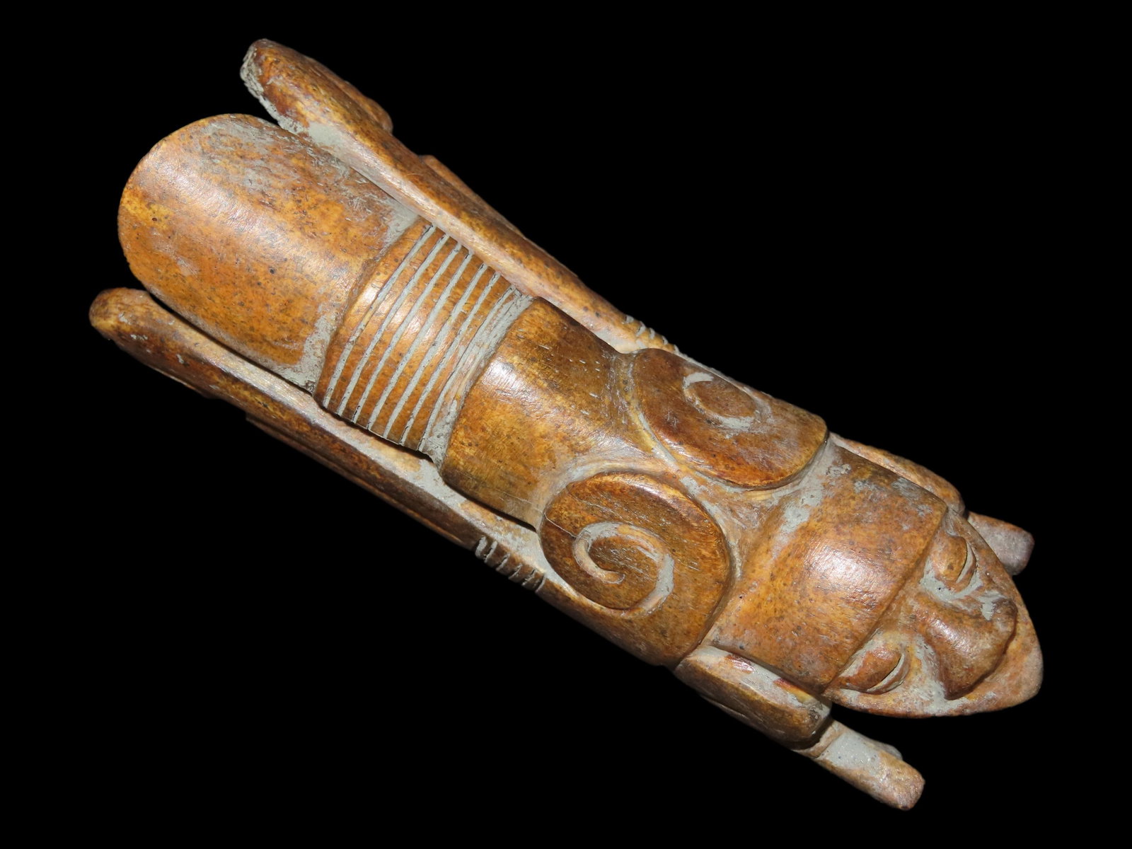 5 1/4" x 1 15/16" Zoomorphic Effigy of Human Morph, Bone, Northwest Canada, Motley & Leithoff COA: 5 1/4" x 1 15/16" Zoomorphic Effigy of Human Morph, Bone, Northwest Canada, Motley & Leithoff COA