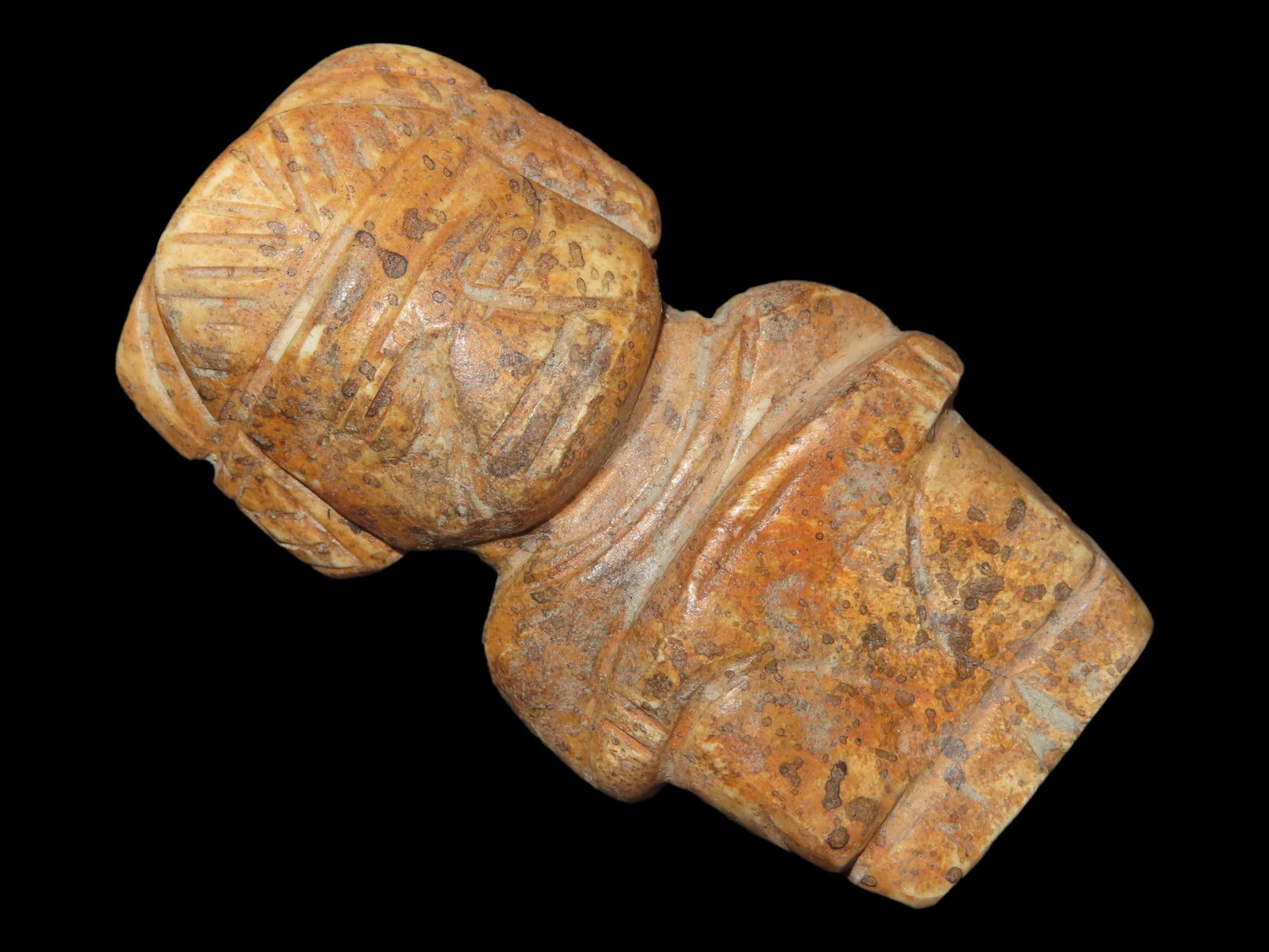 2 3/8" x 1 1/4" Pre-Columbian Human Effigy, Bone, Ex. Steve Barras Estate, Motley & Leithoff COA: 2 3/8" x 1 1/4" Pre-Columbian Human Effigy, Bone, Ex. Steve Barras Estate, Motley & Leithoff COA