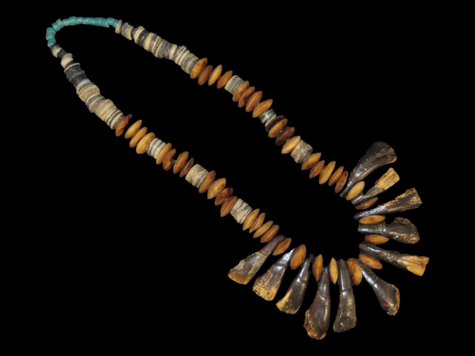 Buffalo Tooth and Trade Bead Necklace: Buffalo Tooth and Trade Bead Necklace