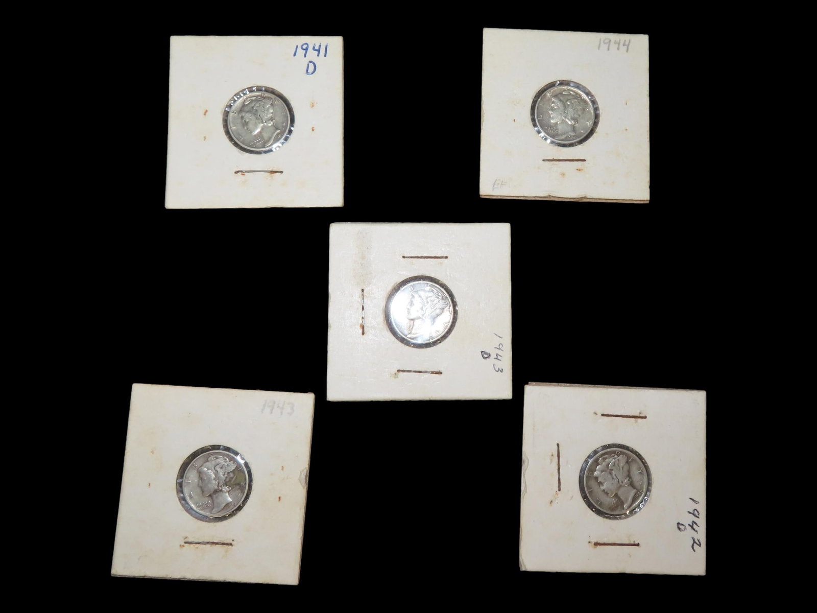 5x Mercury Dimes, 90% Silver USA Currency Coin, 1940s, Unchecked (1 of 9)