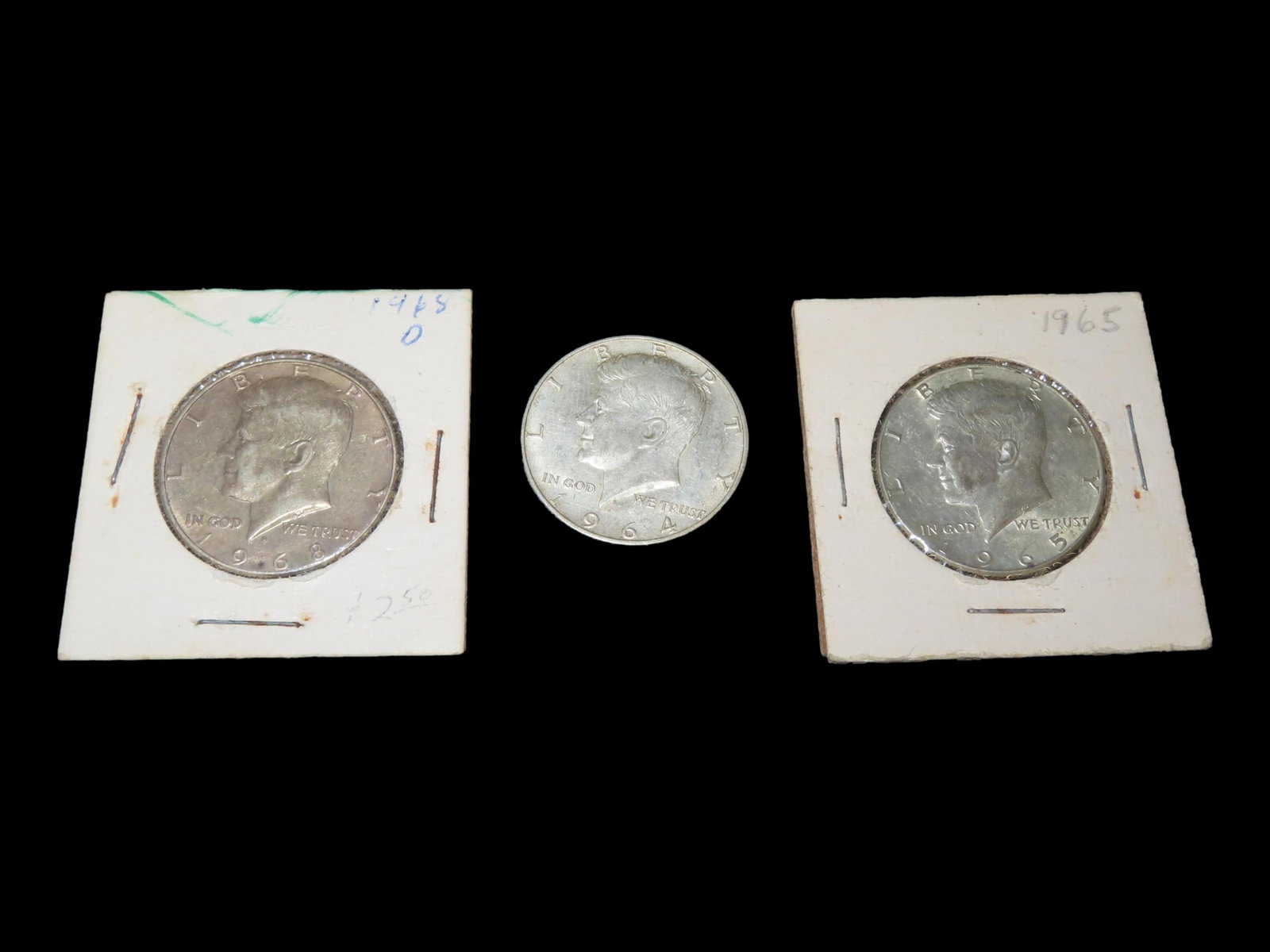 3x Kennedy Half Dollars, 90% Silver USA Currency Coin, 1965, 1968, 1964, Unchecked: 3x Kennedy Half Dollars, 90% Silver USA Currency Coin, 1965, 1968, 1964, Unchecked