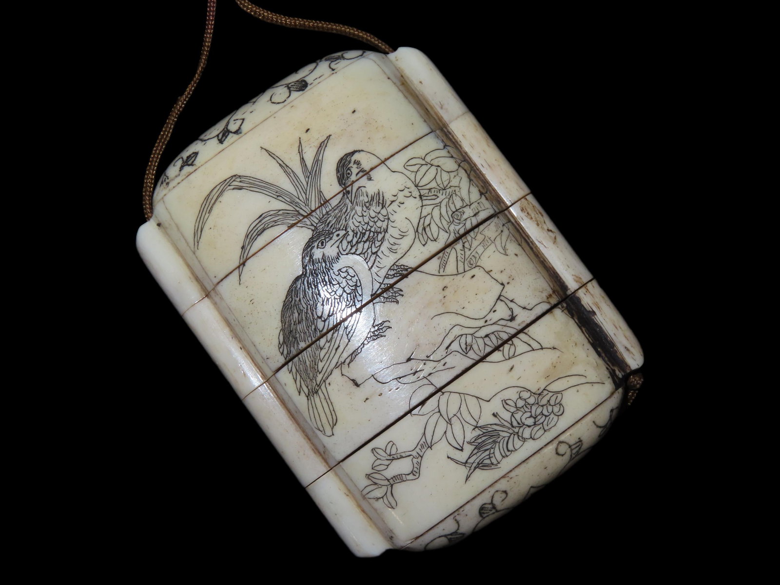 3 1/8" x 2 5/16" Japanese Carved Inro, Three Case Inro Erotica, Made from Bone, Nicely Carved in 4 (1 of 5)