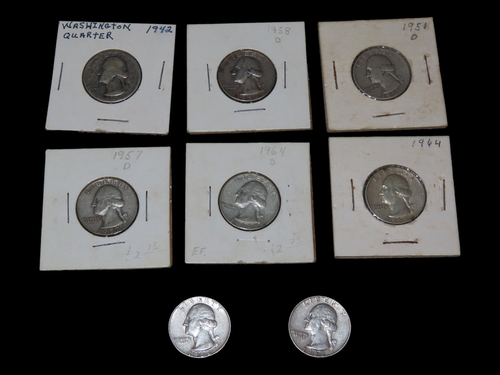 8x Jefferson Quarters, 90% Silver USA Currency Coin, 1940s-1960s, Unchecked: 8x Jefferson Quarters, 90% Silver USA Currency Coin, 1940s-1960s, Unchecked
