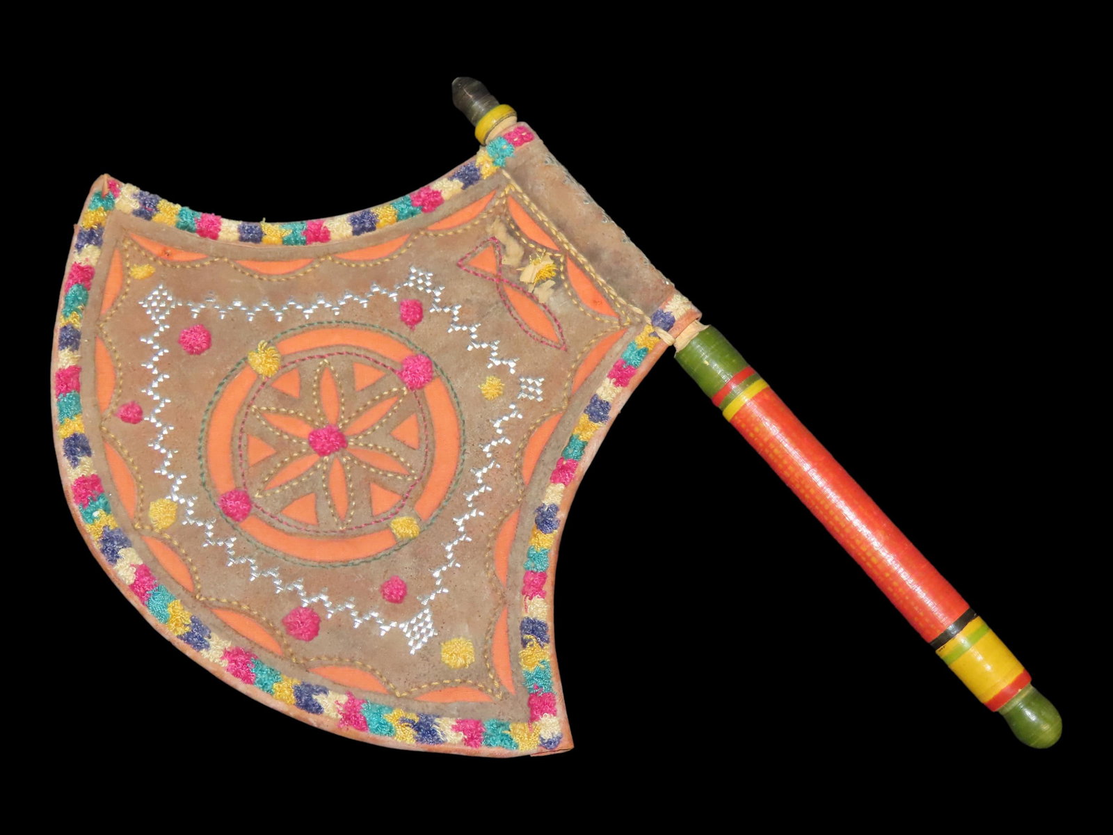 Leather Vinzo Fan, India, with Wooden Handle: Leather Vinzo Fan, India, with Wooden Handle