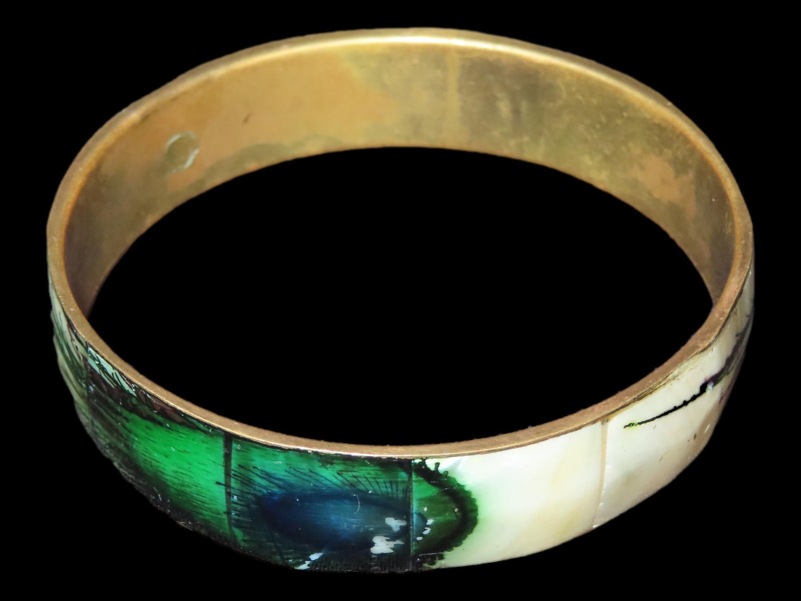 Amazing Vintage Bracelet, Early Peacock Feather Painted Enamel (1 of 4)