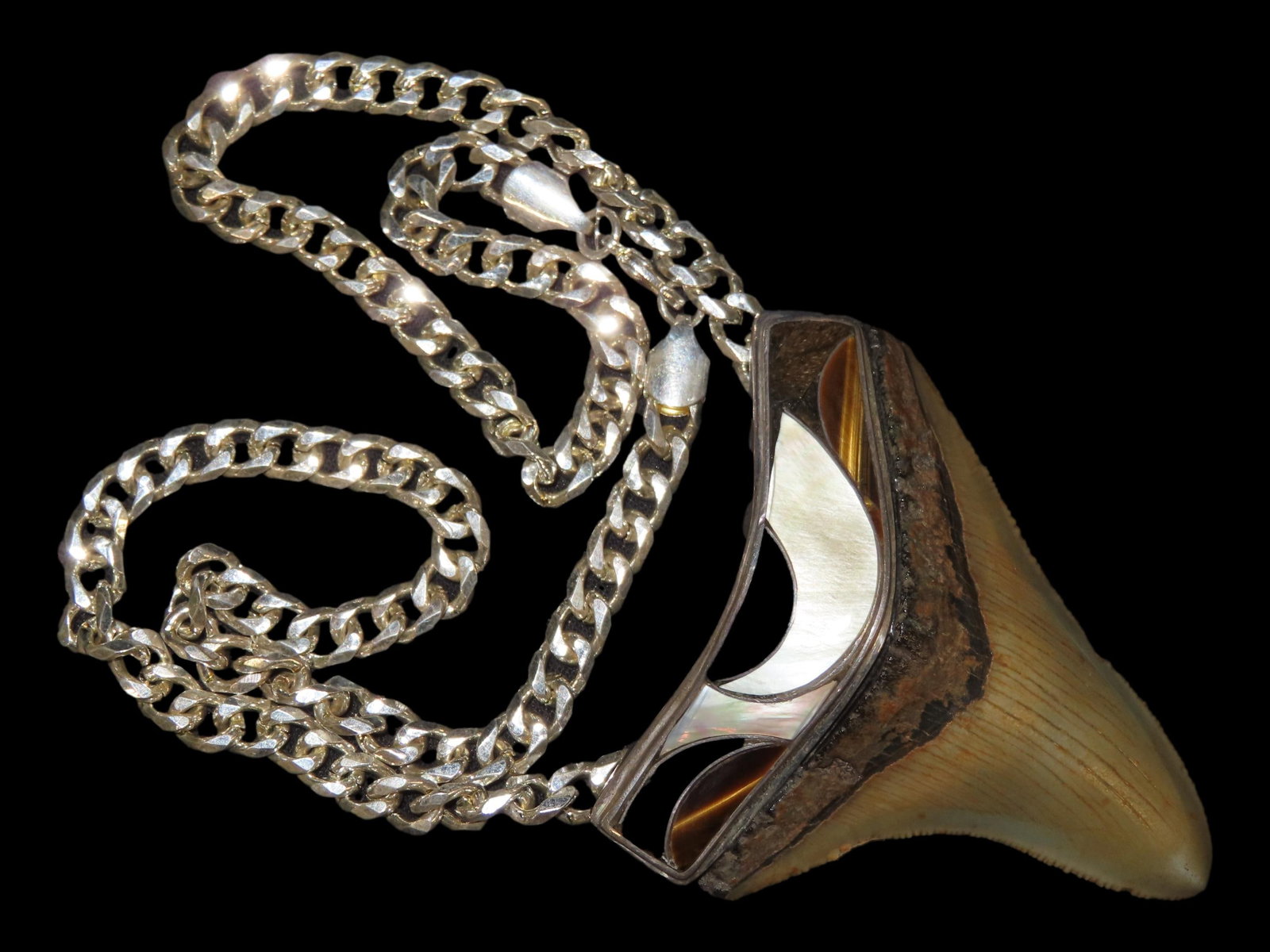 Sterling Silver Megalodon Shark Tooth Necklace: Sterling Silver Megalodon Shark Tooth Necklace