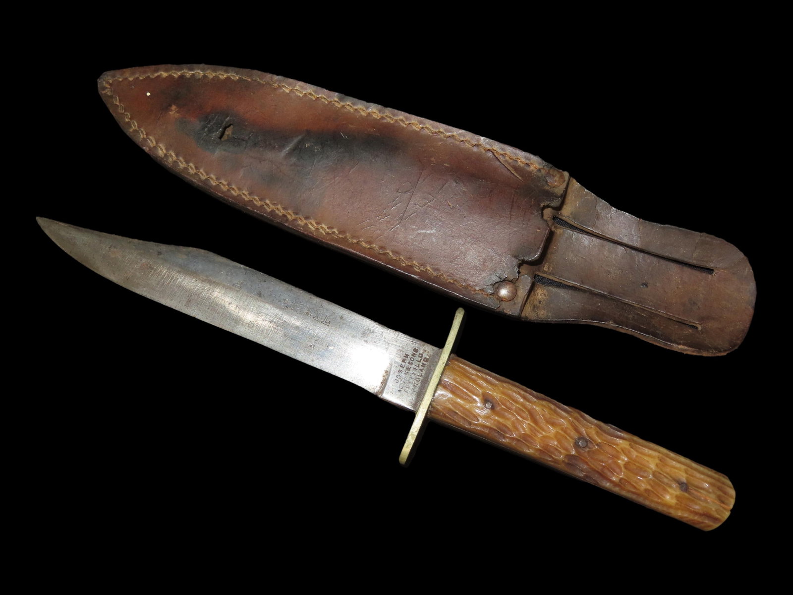9 1/2" Antique/Historic Stag Handle Knife, Joseph Allen and Sons, England (1 of 2)