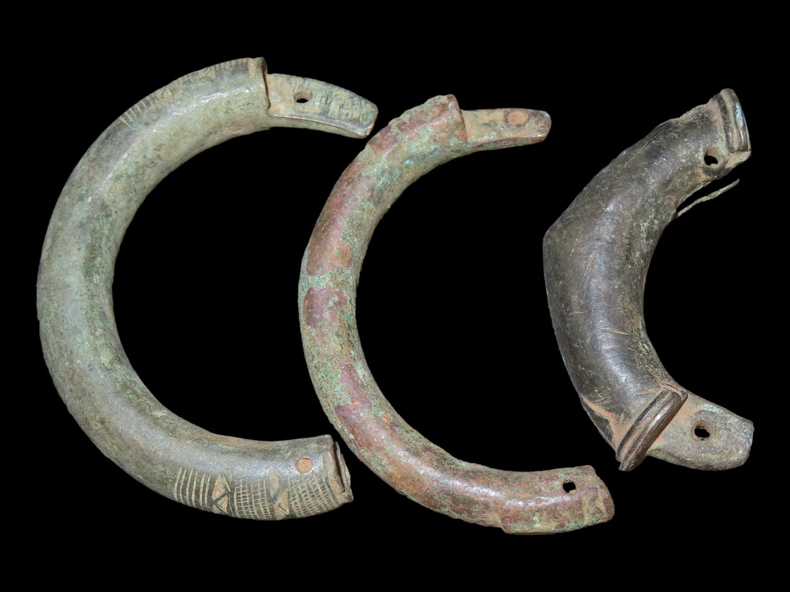 Collection of Slave Trade African Handcuff Pieces and Bronze Goldweight: Collection of Slave Trade African Handcuff Pieces and Bronze Goldweight