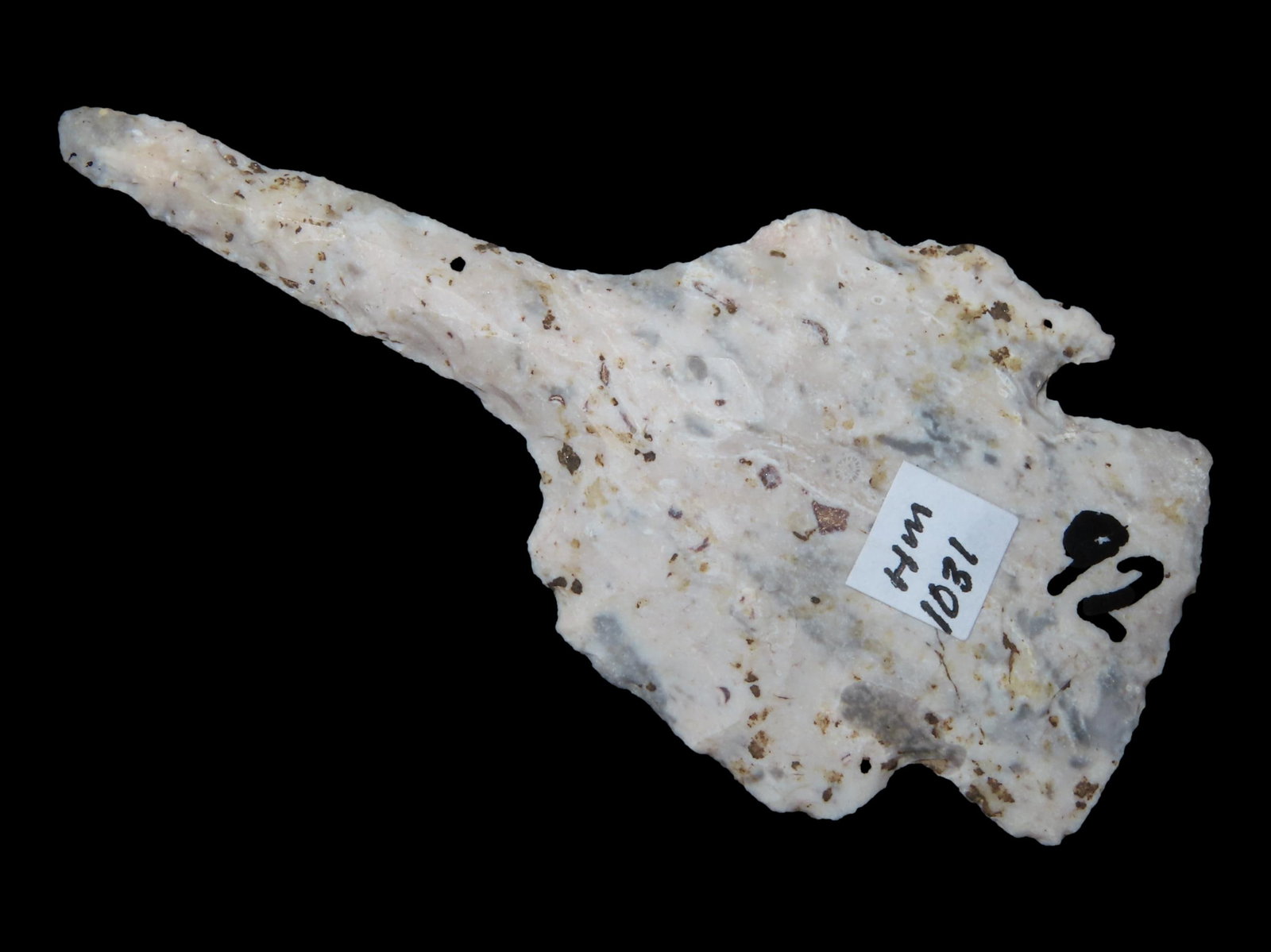 3 3/8?? x 1 5/8?? Smith Drill, Burlington Chert, Morgan Co., Missouri, Ex. Tommy Remington: 3 3/8” x 1 5/8” Smith Drill, Burlington Chert, Morgan Co., Missouri, Ex. Tommy Remington Collection, Motley & Leithoff COA