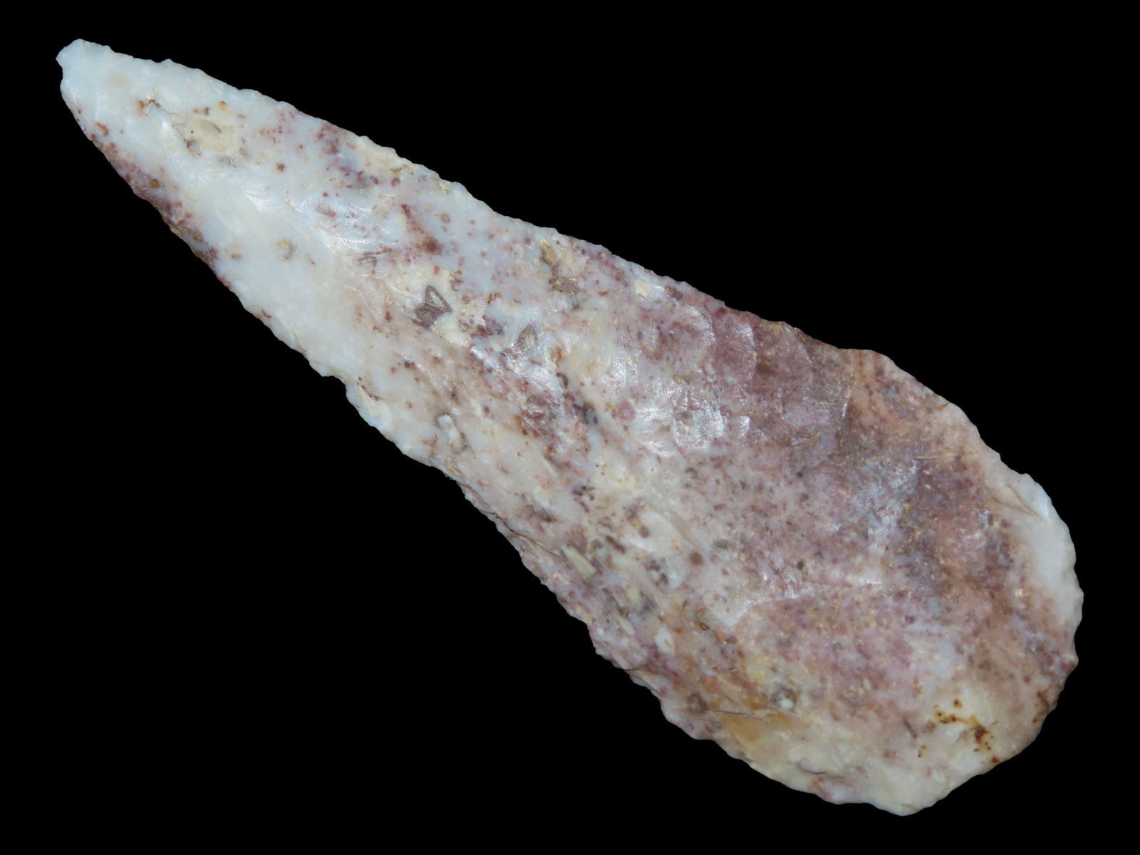 4 11/16?? x 1 11/16?? Semi-Translucent Stanfield, Made of Purple Avon Chert, Adams Co., Illinois,: 4 11/16” x 1 11/16” Semi-Translucent Stanfield, Made of Purple Avon Chert, Adams Co., Illinois, Ex. Nick Gates, Ex. Scott Carruthers, Ex. Steve & Janet Gobeli, Motley & Leithoff COA