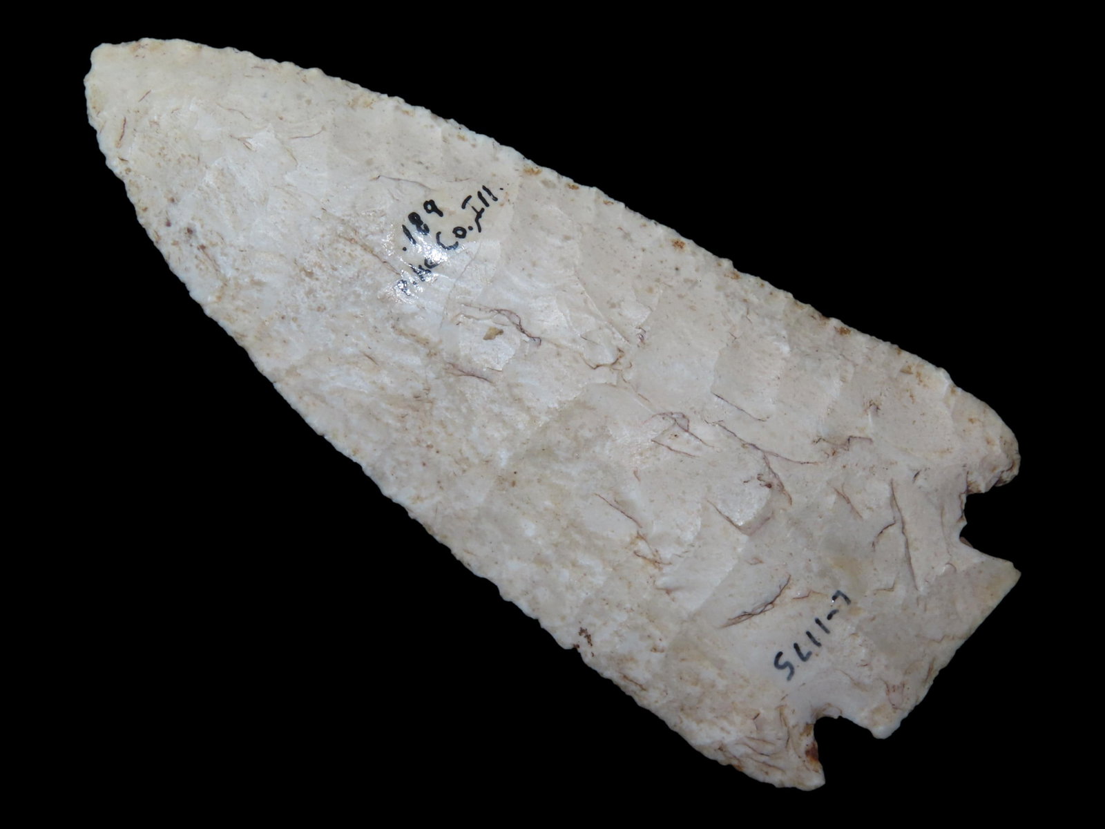 4 1/4?? x 1 13/16?? Pulaski, Burlington Chert, Pike Co., Illinois, Ex. Glen Leasman Collection,: 4 1/4” x 1 13/16” Pulaski, Burlington Chert, Pike Co., Illinois, Ex. Glen Leasman Collection, Motley & Leithoff COA