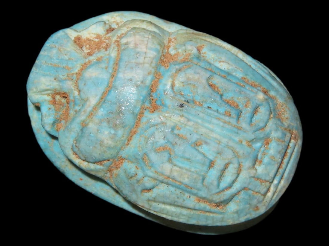 1 1/4?? Authentic Antique Ancient Egyptian Scarab Beetle Amulet, Carved Hieroglyphs on Top and (1 of 8)