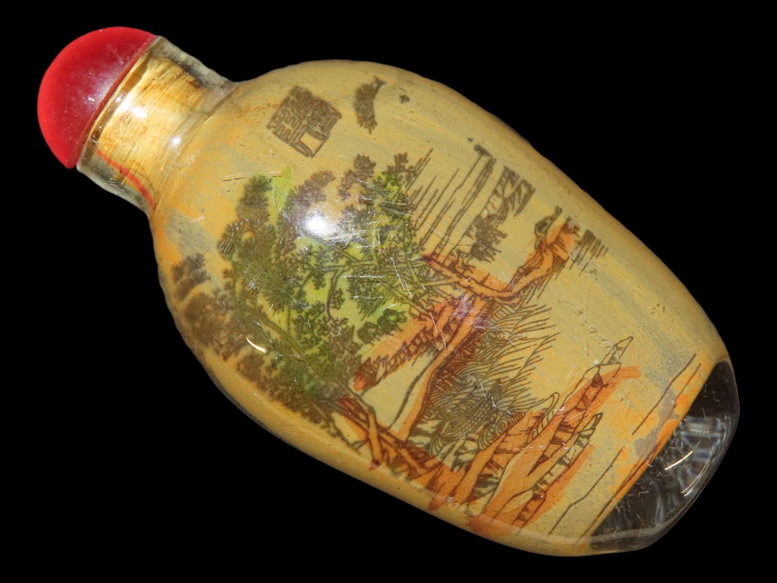 2 1/4?? Oriental Snuff Bottle Painted from the Inside: 2 1/4” Oriental Snuff Bottle Painted from the Inside