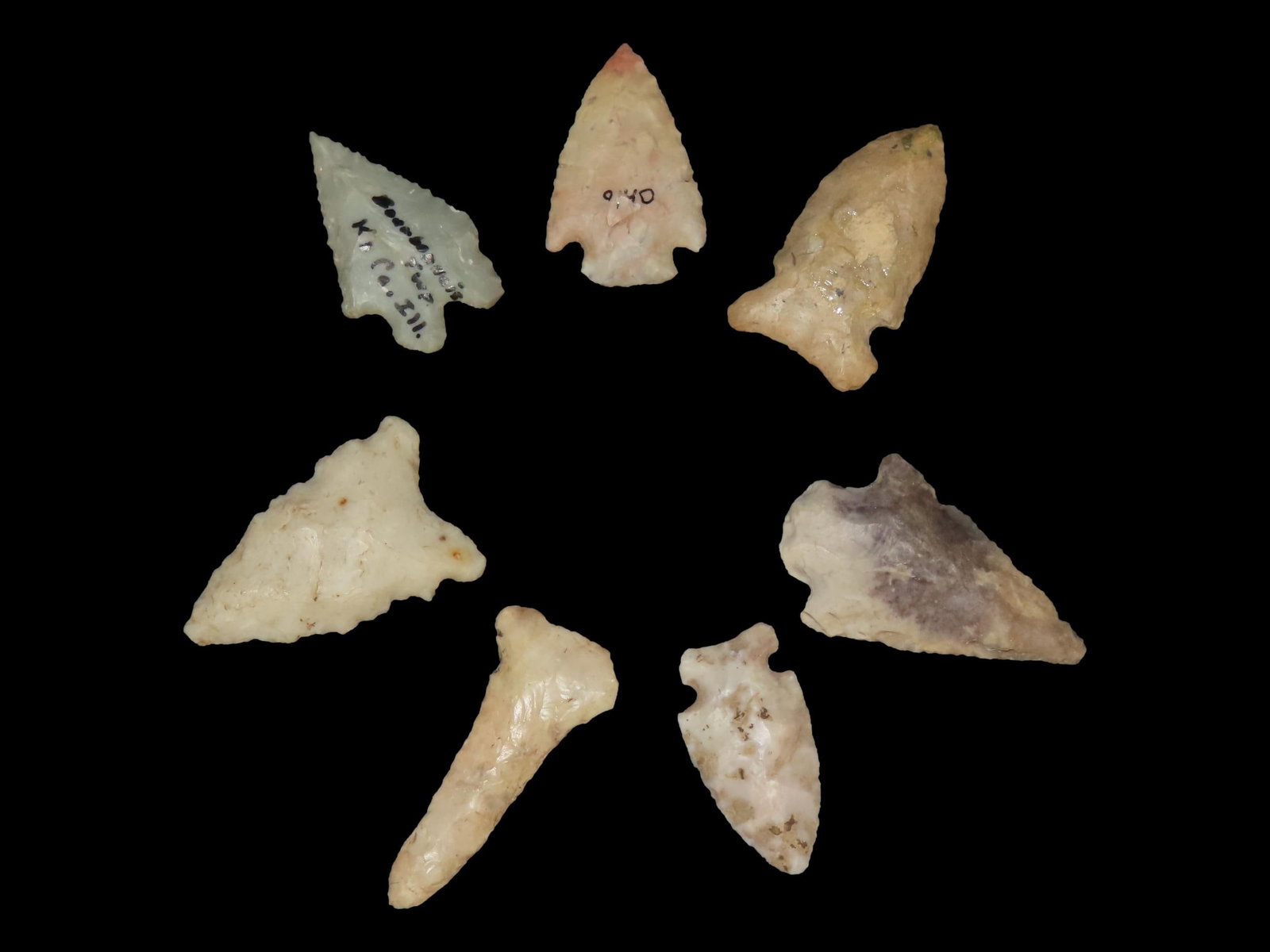 Grouping of 7 Arrowheads, Godar, Fox Valleys, Etc., Illinois (1 of 3)