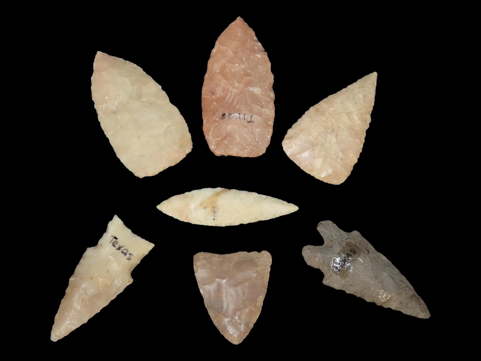 Grouping of 7 Arrowheads, Texas Points (1 of 9)