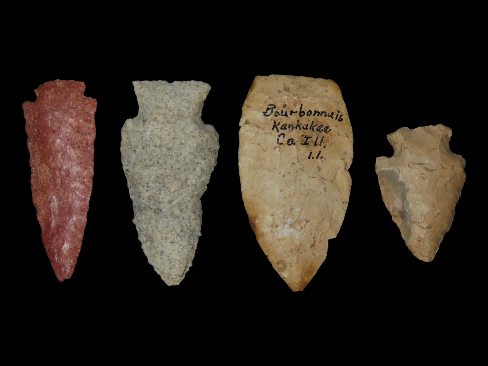 Grouping of 4 Arrowheads, All from Illinois (1 of 6)