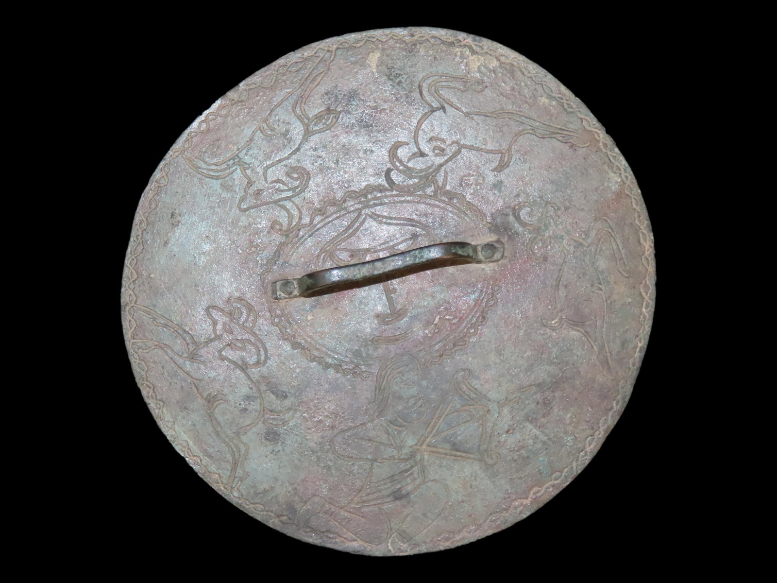 5?? Round Ancient Persian Bronze Mirror, 500-800 AD, Featuring Mythological Scene with Sun God in (1 of 8)