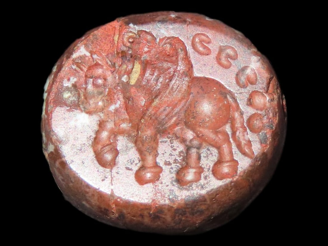 3/4?? Roman Stone Seal Stamp, Bull Inscription, Jasper, Northern India (1 of 8)