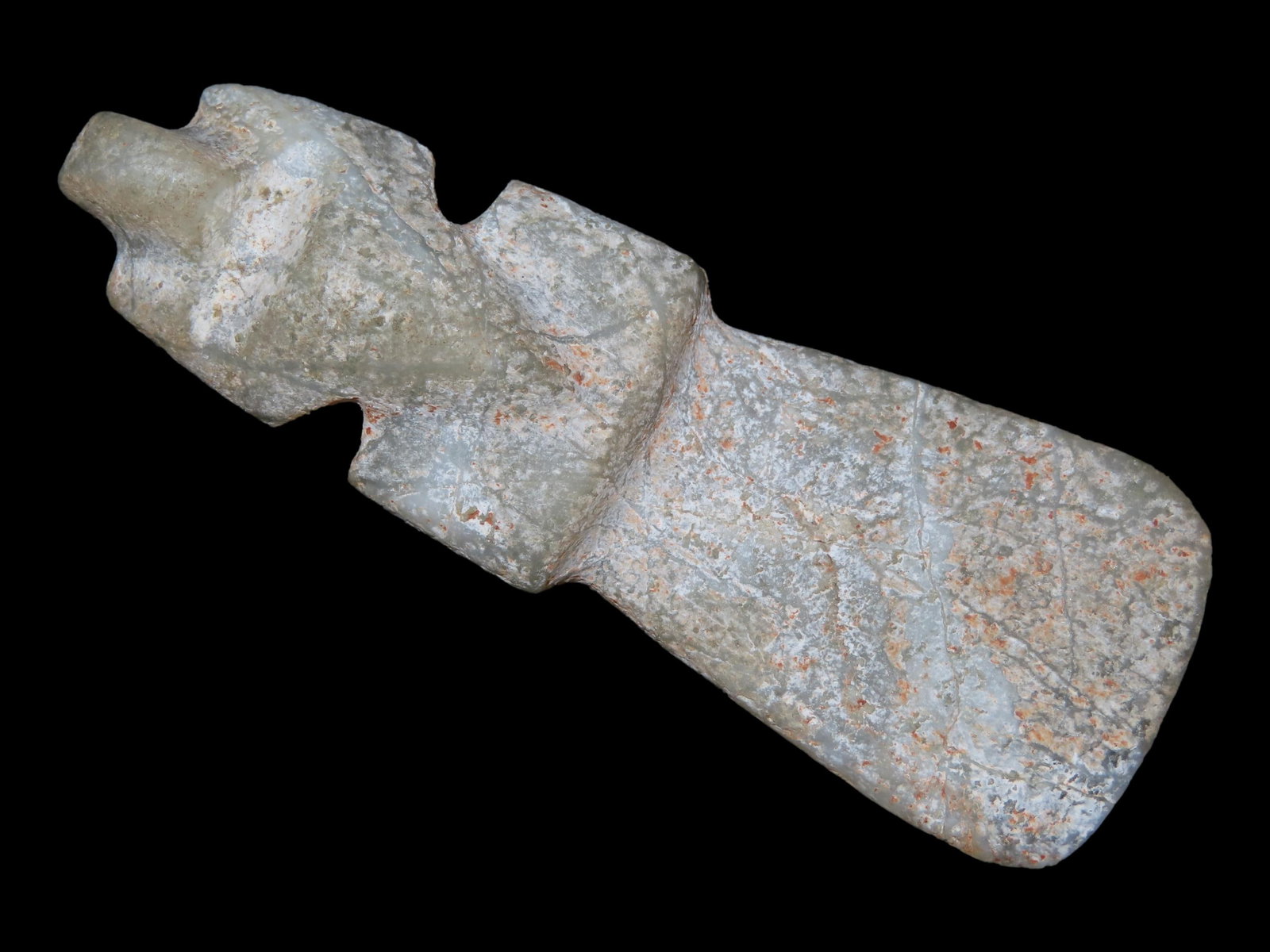 3 1/4?? x 1?? Pre-Columbian Avian Axe God Pendant, White and Green Jade, from Costa Rica, Ex. (1 of 9)