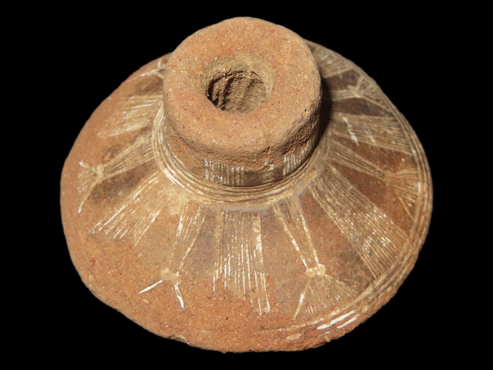 1 5/8?? Pre-Columbian Spindle Whorl, Designed with White Paint, UFO Effigy, from South America (1 of 9)