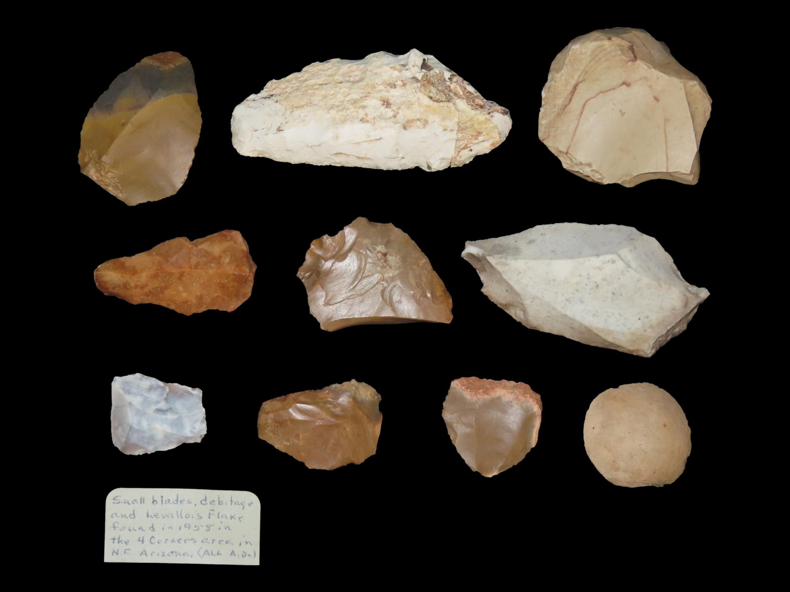 Lot of Blades and Levallois Flake, Found in 1958 in the Four Corners Area, NE Arizona, Info with Lot: Lot of Blades and Levallois Flake, Found in 1958 in the Four Corners Area, NE Arizona, Info with Lot