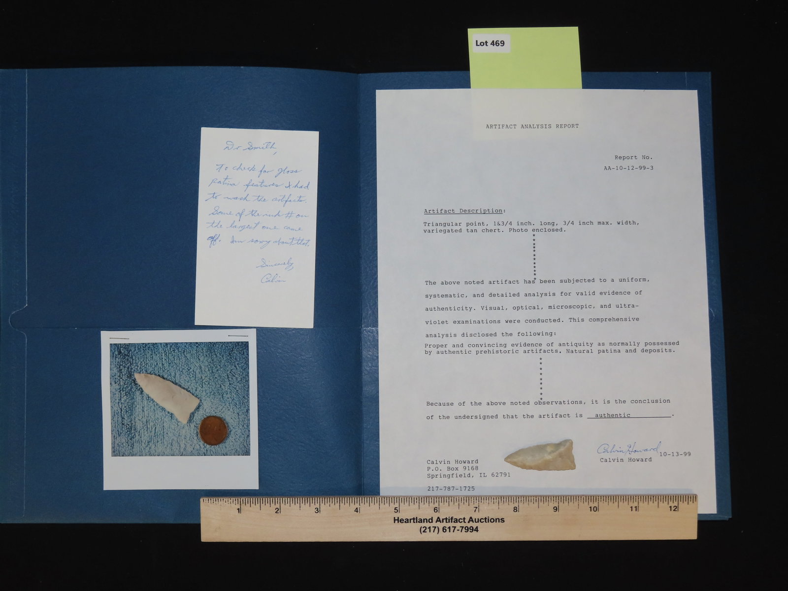 1 3/4?? Triangular Point, Calvin Howard COA - 13