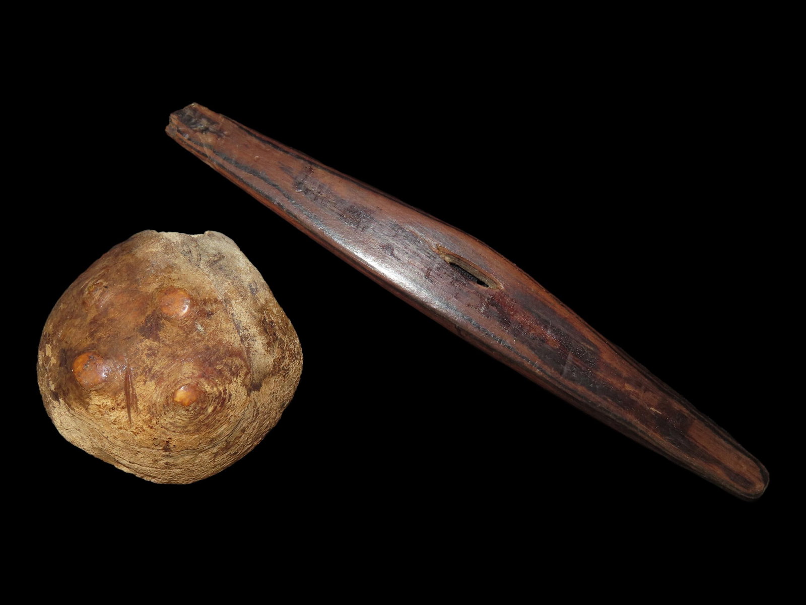 Alaskan Wood Bowl and Bone Artifact, Eskimo, Bering Sea (1 of 10)