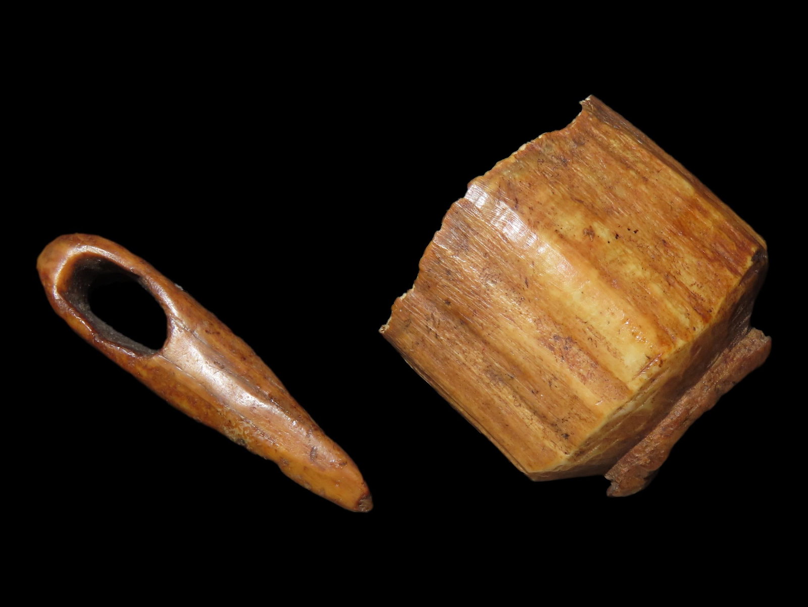 Eskimo Artifacts, Lot of Two, Carved Walrus Tusk and Connector, Bering Sea, Alaska (1 of 13)