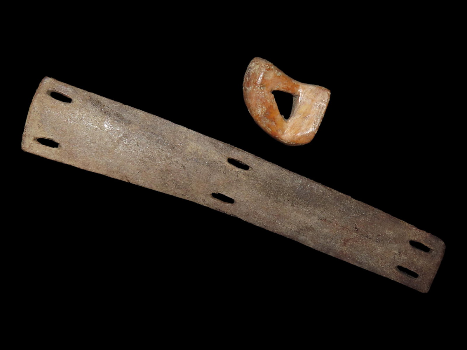 Eskimo Atlatl Finger Rest and Bone Armor Slot, Bering Sea, Alaska (1 of 10)